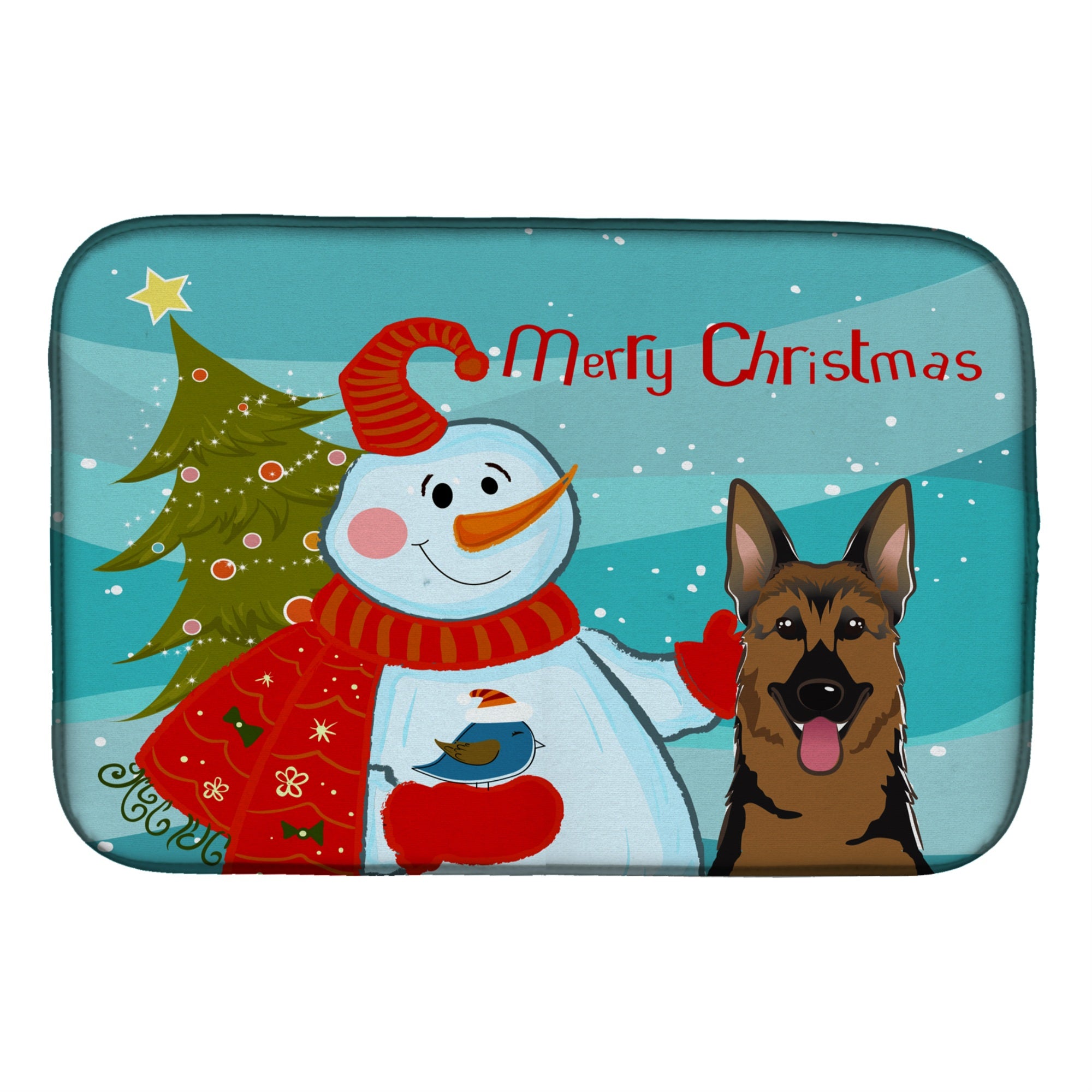 Caroline'S Treasures Snowman With German Shepherd Dish Drying Mat, 14 X 21