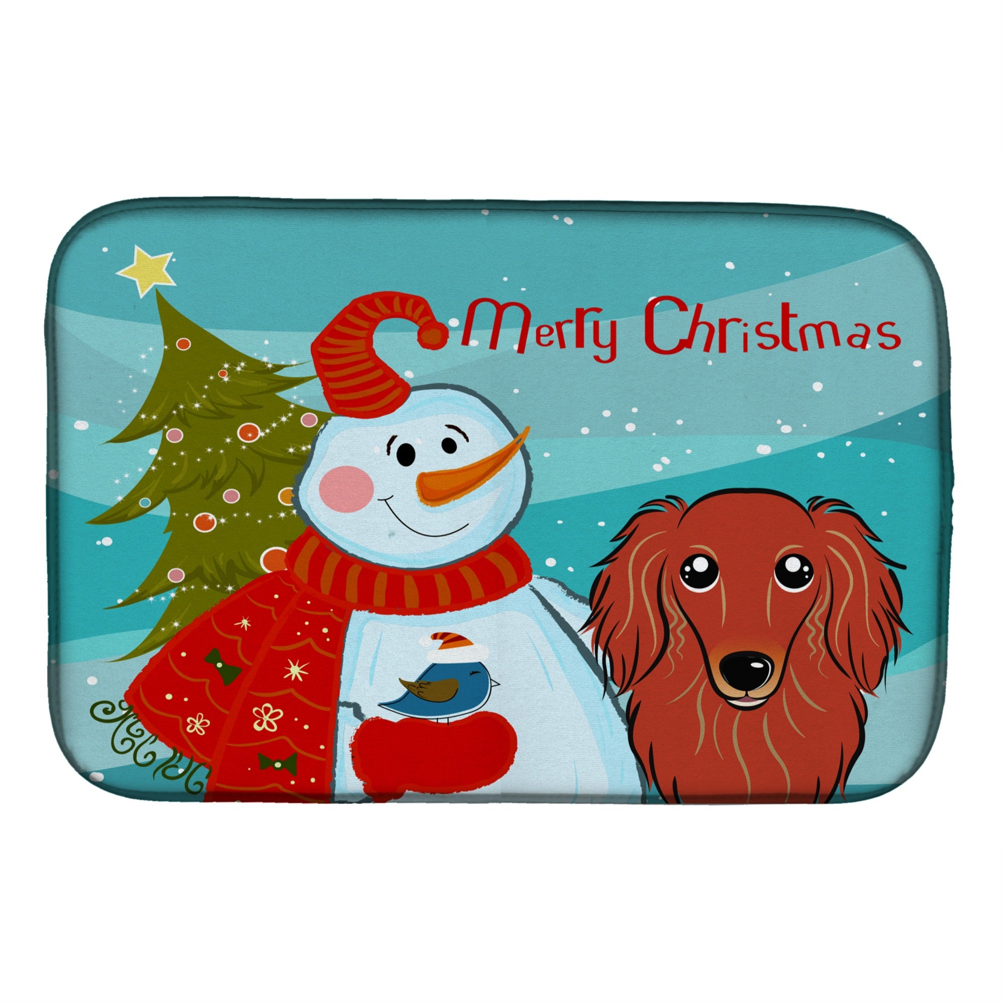 Caroline'S Treasures Snowman With Longhair Red Dachshund Dish Drying Mat, 14 X 21