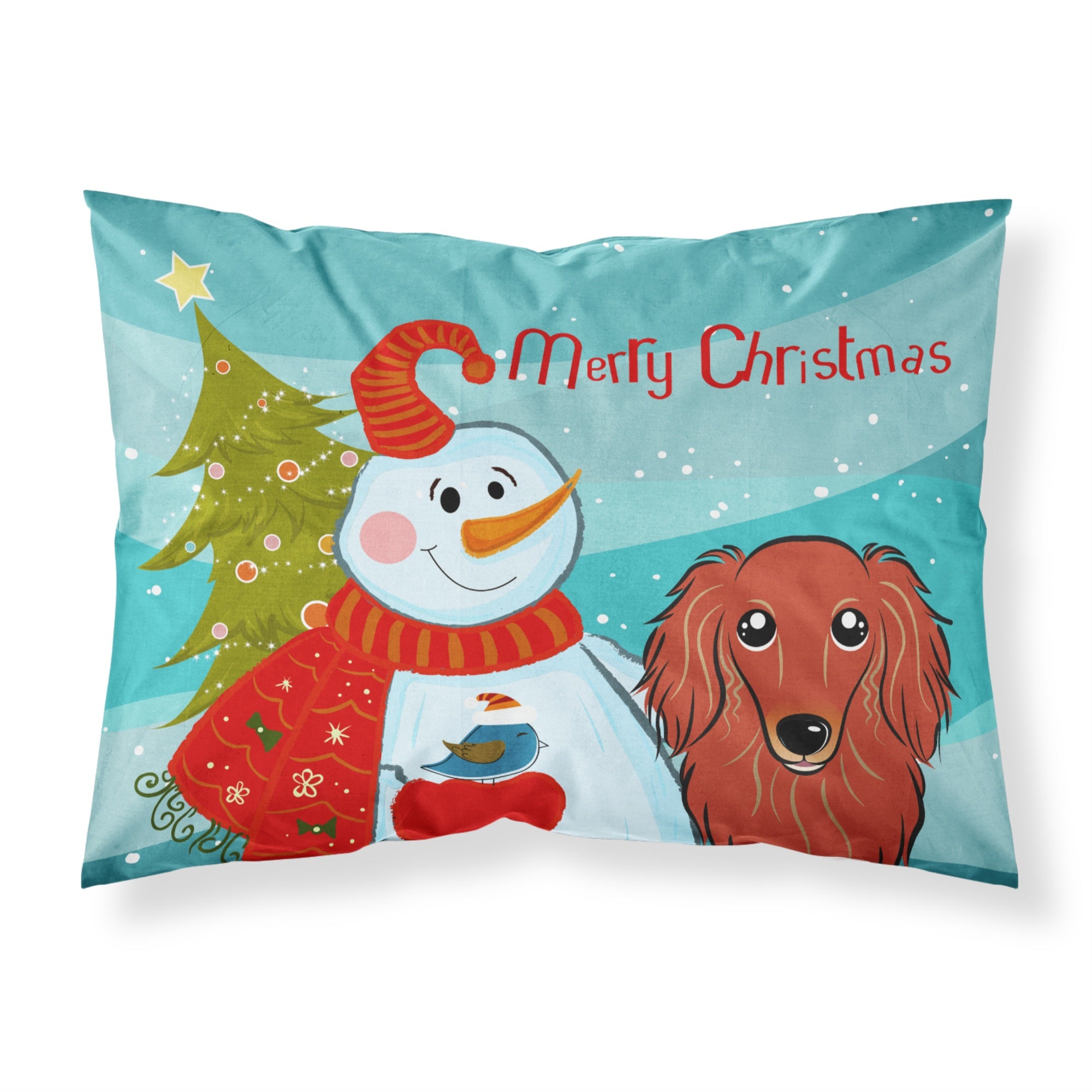 Caroline'S Treasures Snowman With Longhair Red Dachshund Fabric Standard Pillowcases, Large, Multicolor