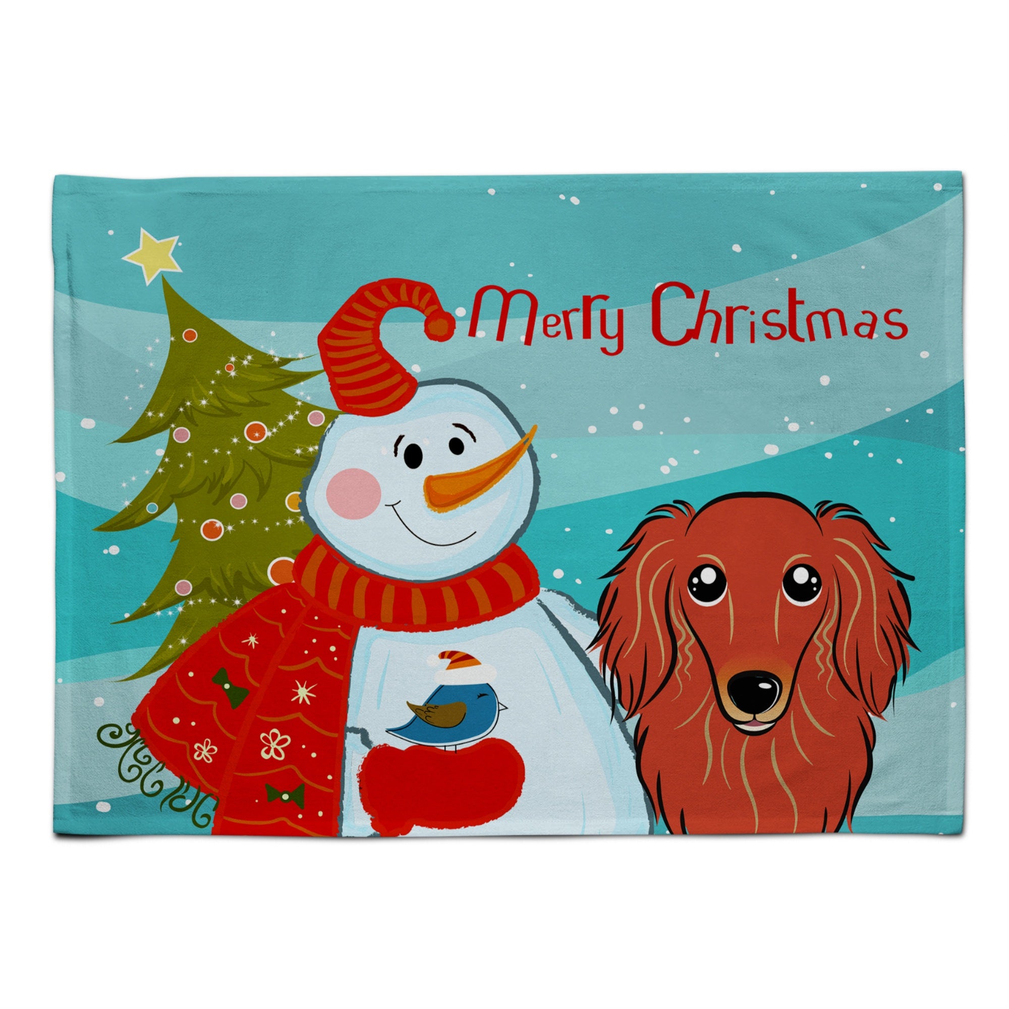 Caroline'S Treasures Bb1834Plmt Snowman With Longhair Red Dachshund Fabric Placemat, Multicolor