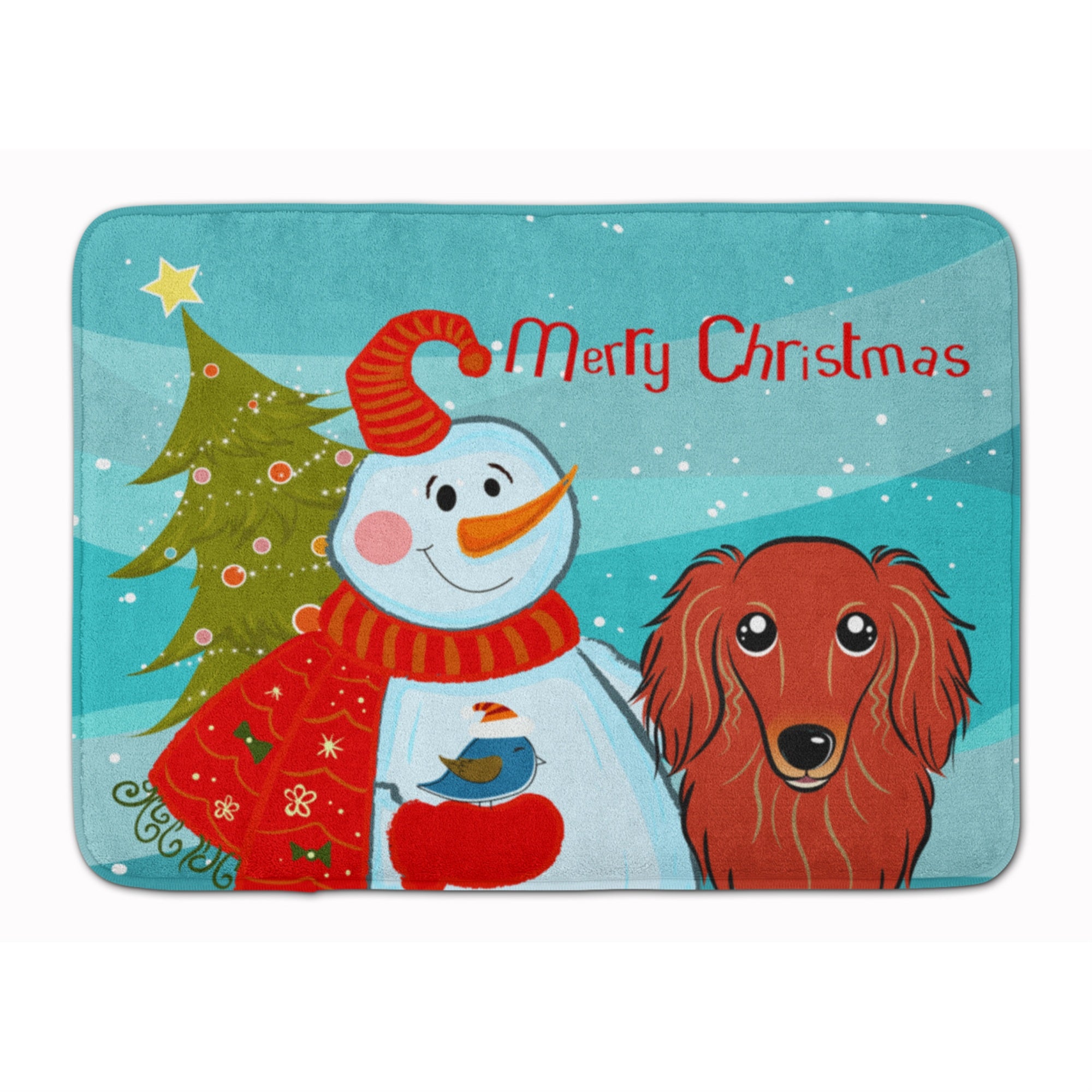Caroline'S Treasures Snowman With Longhair Red Dachshund Floor Mat, 19 X 27, Multicolor