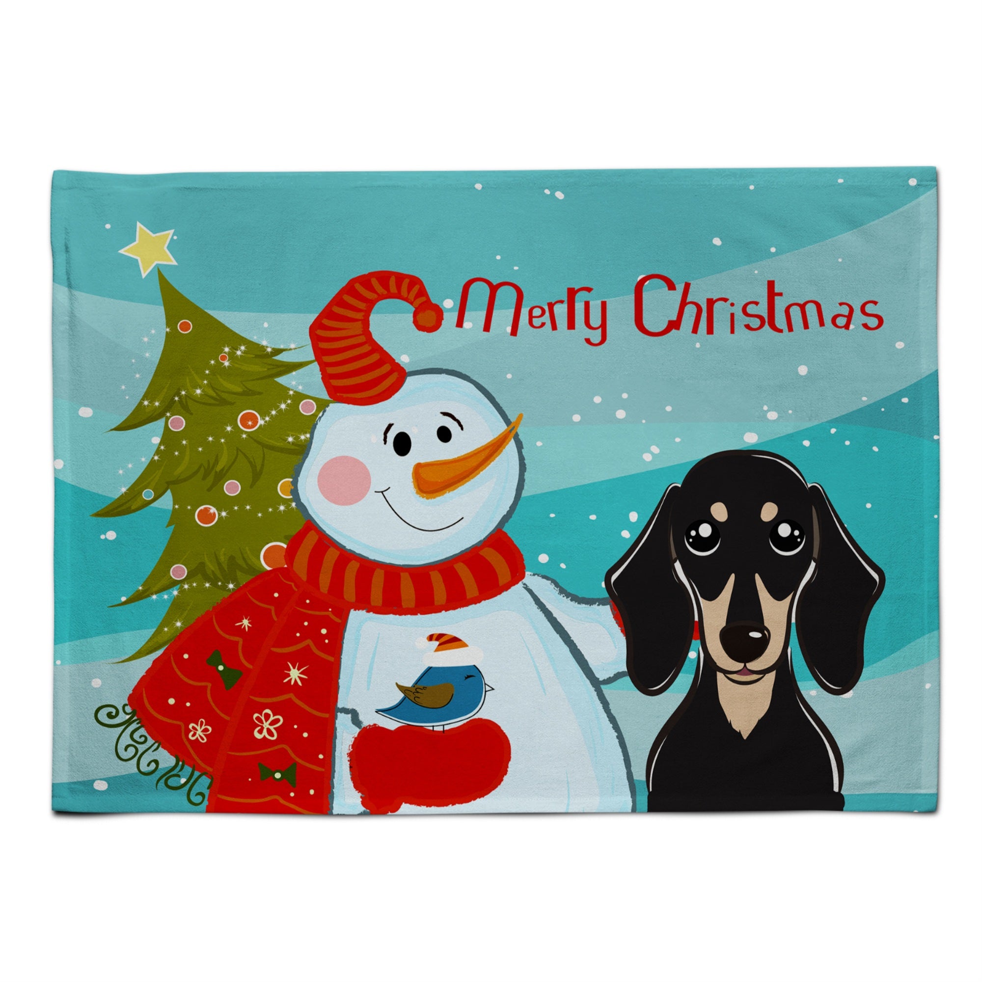 Caroline'S Treasures Bb1835Plmt Snowman With Smooth Black And Tan Dachshund Fabric Placemat, Multicolor