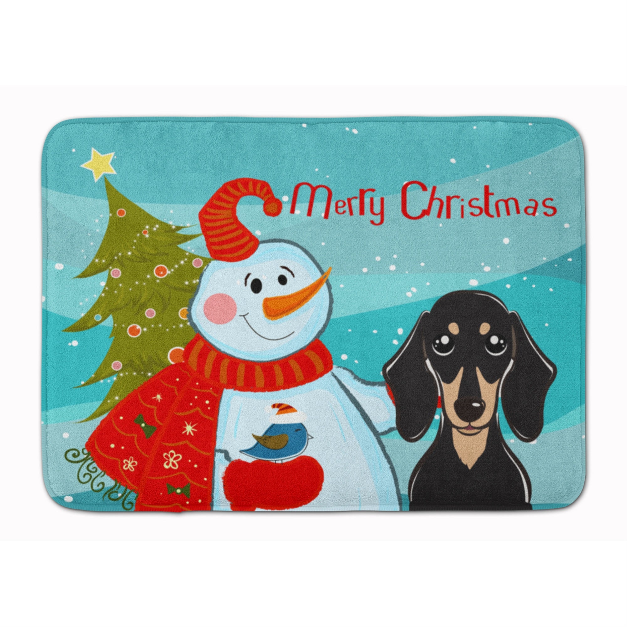 Caroline'S Treasures Snowman Smooth Black And Tan Dachshund Floor Mat, 19 X 27, Multicolor