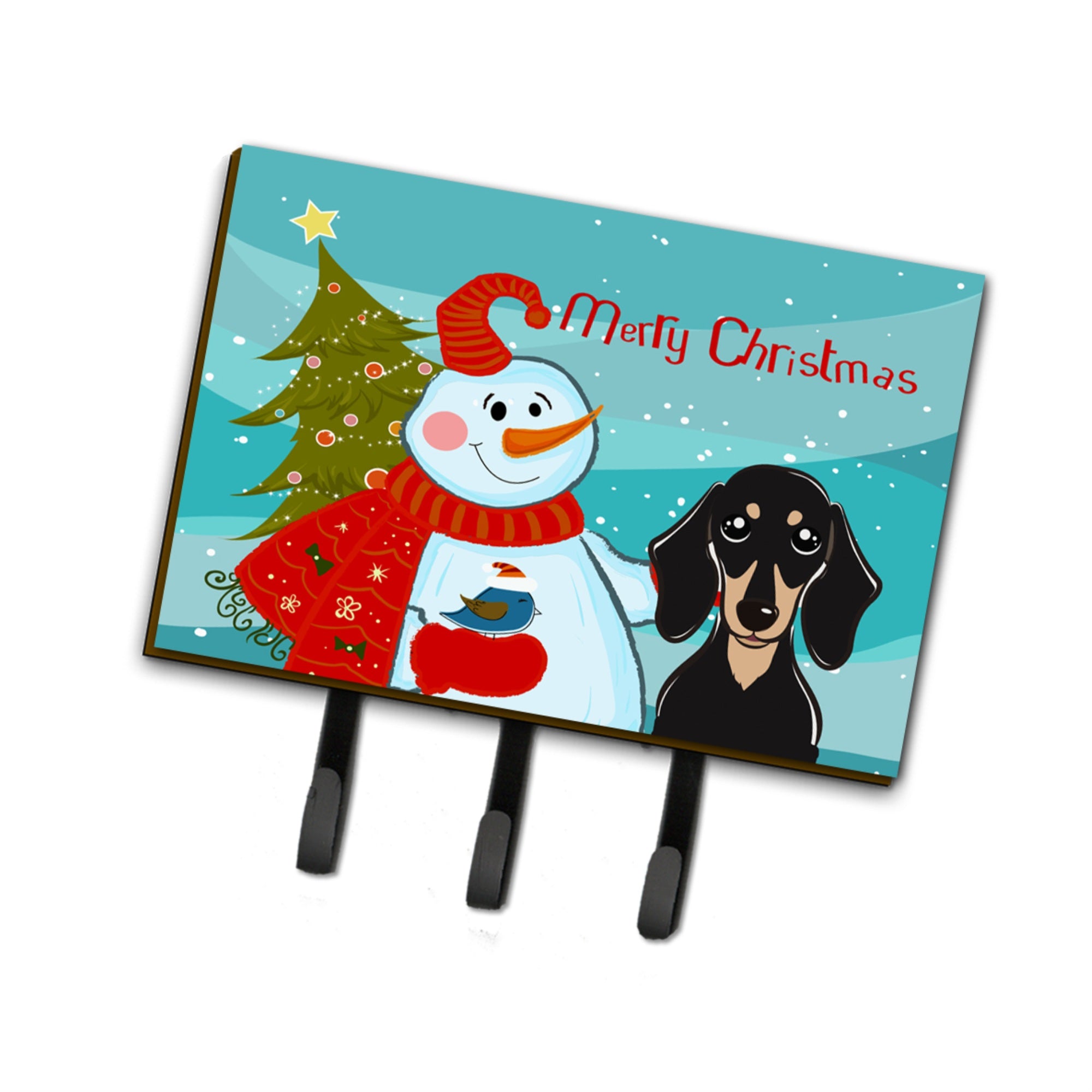 Caroline'S Treasures Bb1835Th68 Snowman With Smooth Black And Tan Dachshund Leash Or Key Holder, Large, Multicolor
