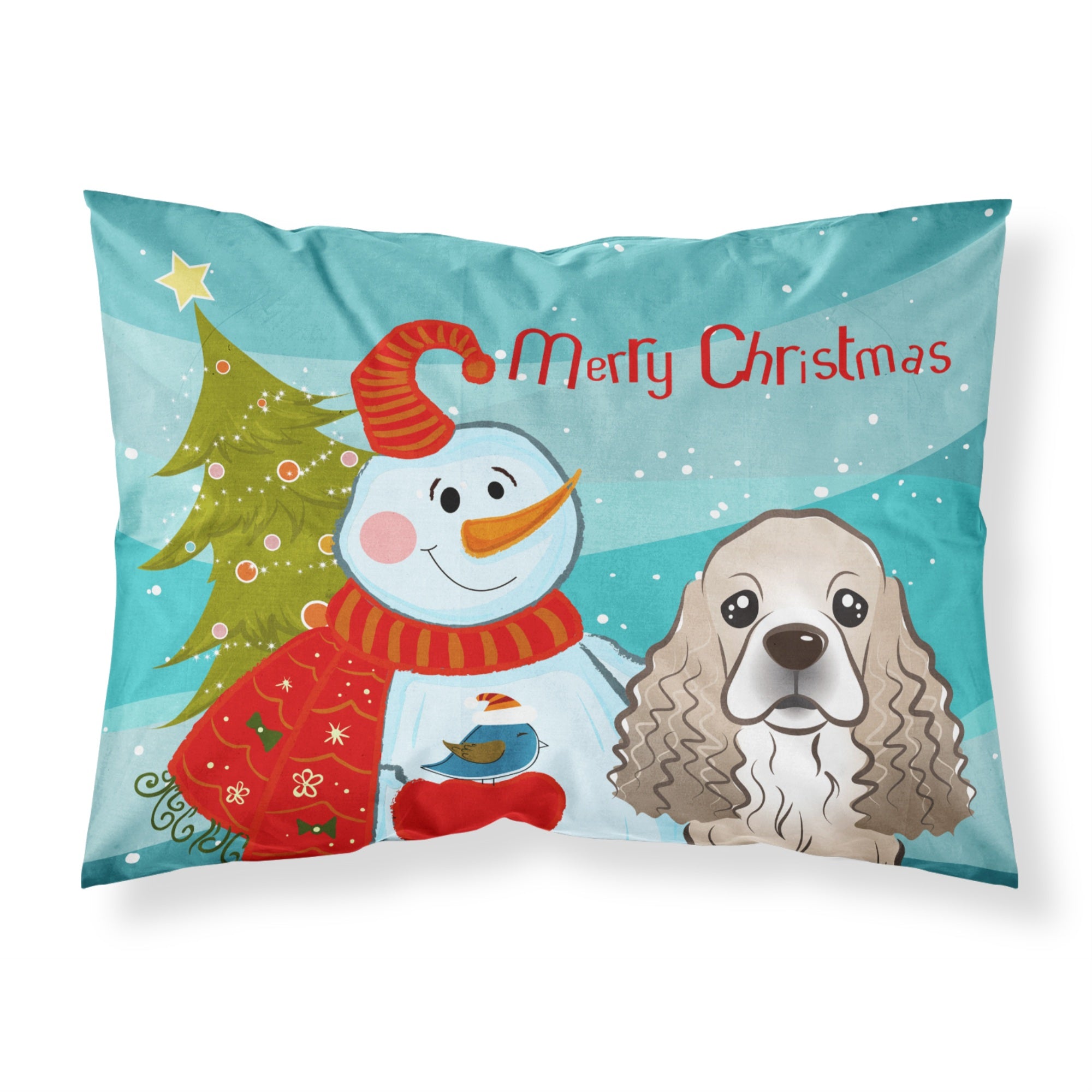 Caroline'S Treasures Bb1836Pillowcase Snowman With Cocker Spaniel Fabric Standard Pillowcase, Large, Multicolor