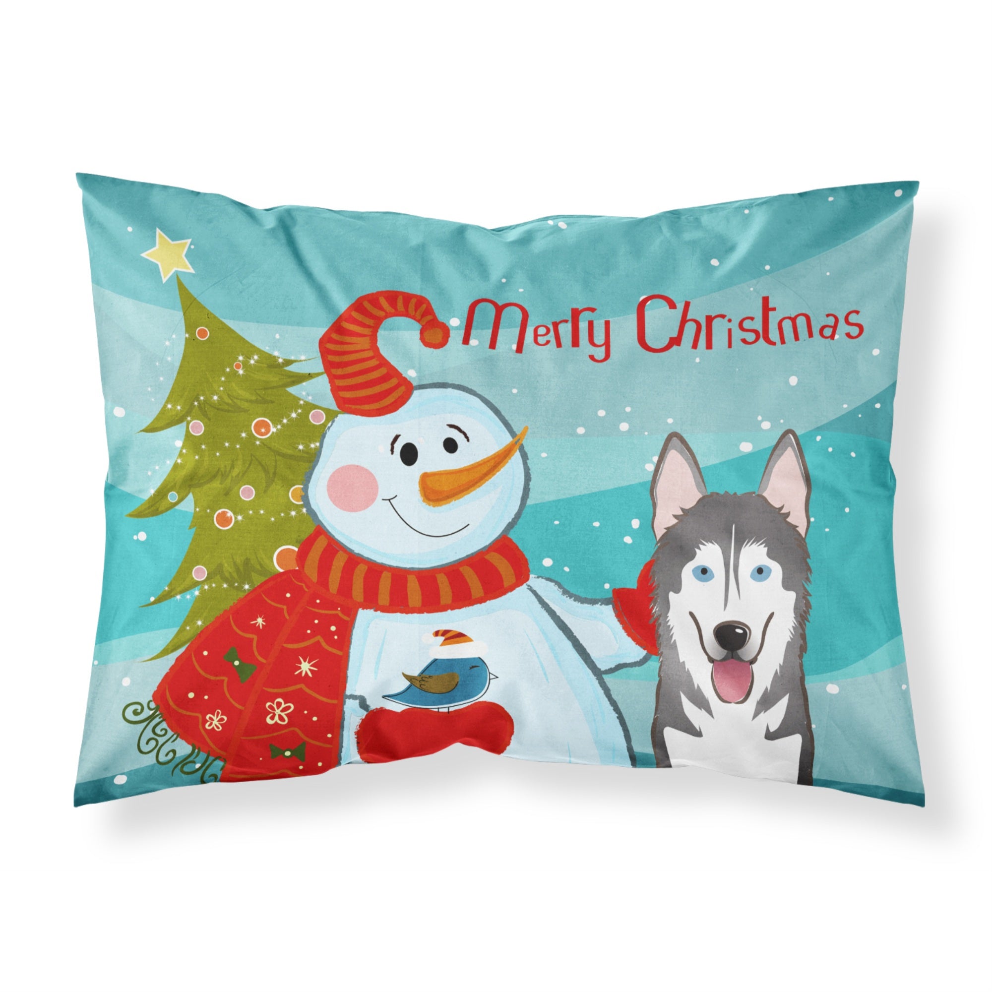 Caroline'S Treasures Bb1838Pillowcase Snowman With Alaskan Malamute Fabric Standard Pillowcase, Large, Multicolor