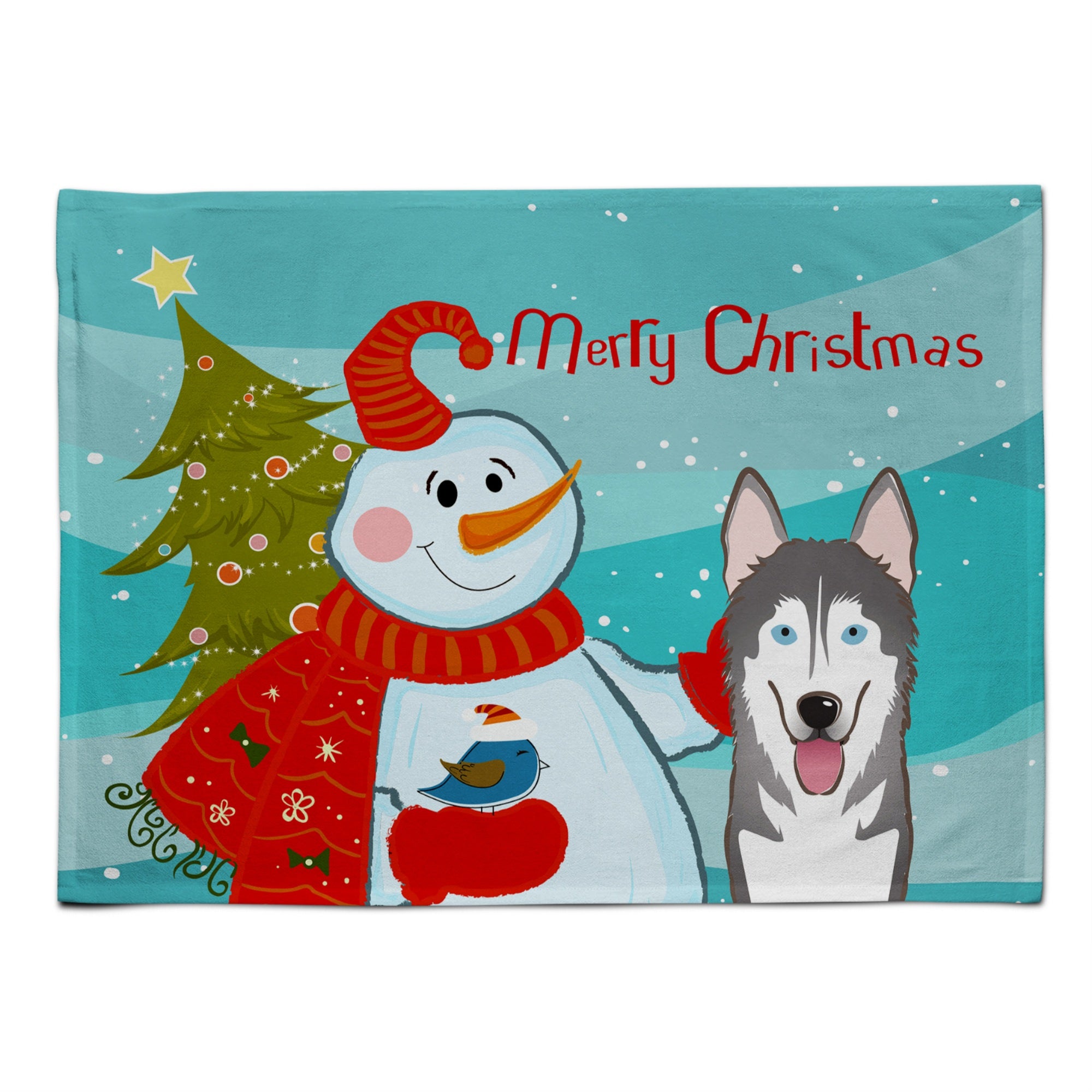Caroline'S Treasures Bb1838Plmt Snowman With Alaskan Malamute Fabric Placemat, Multicolor