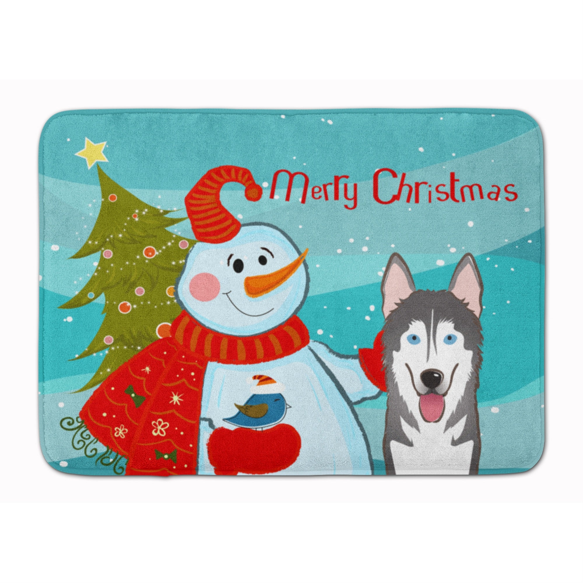 Caroline'S Treasures Snowman With Alaskan Malamute Floor Mat, 19 X 27, Multicolor