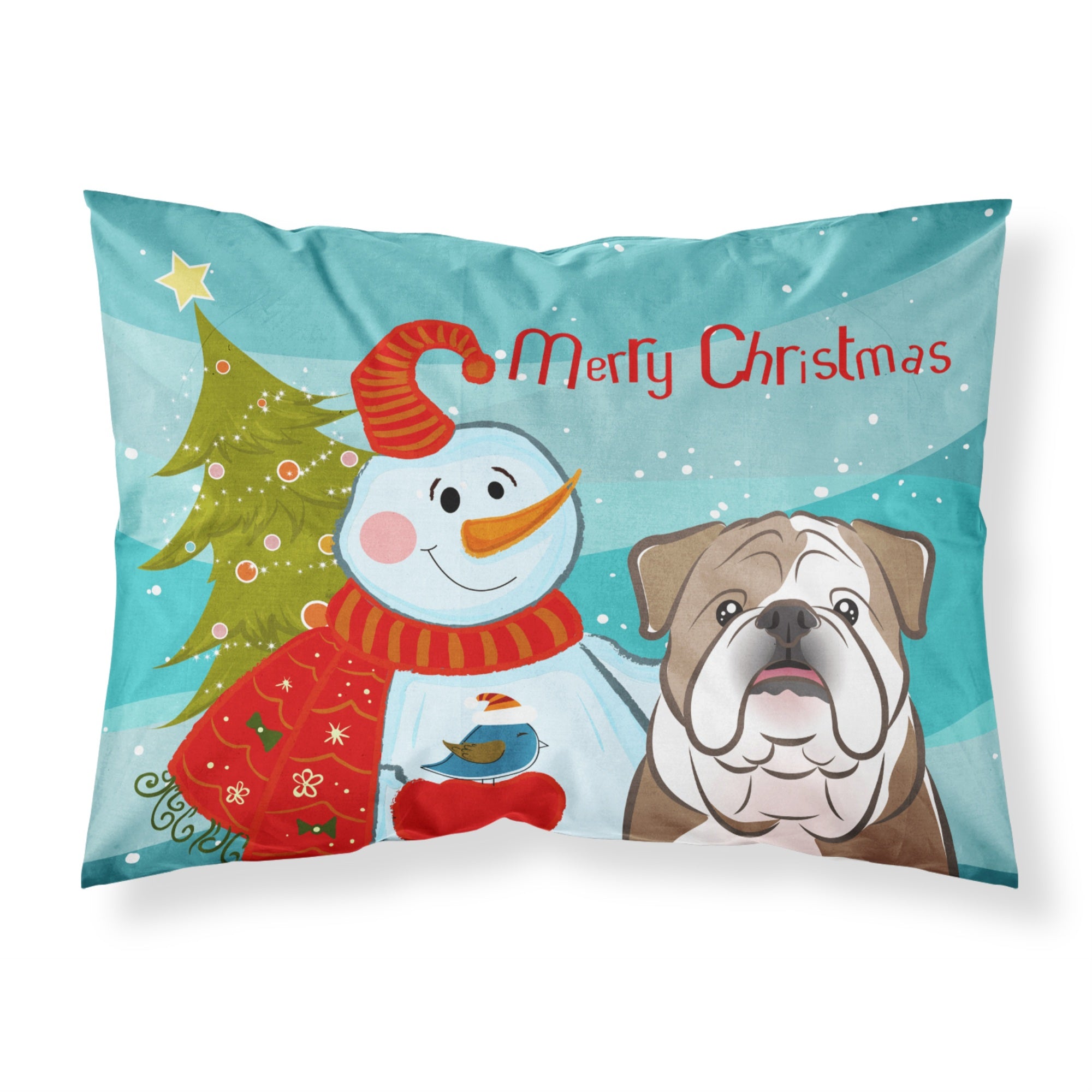 Caroline'S Treasures Bb1839Pillowcase Snowman With English Bulldog Fabric Standard Pillowcase, Large, Multicolor