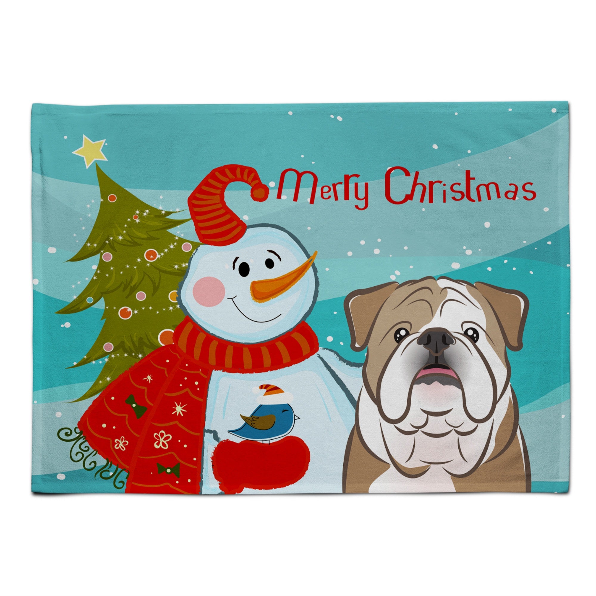Caroline'S Treasures Bb1839Plmt Snowman With English Bulldog Fabric Placemat, Multicolor