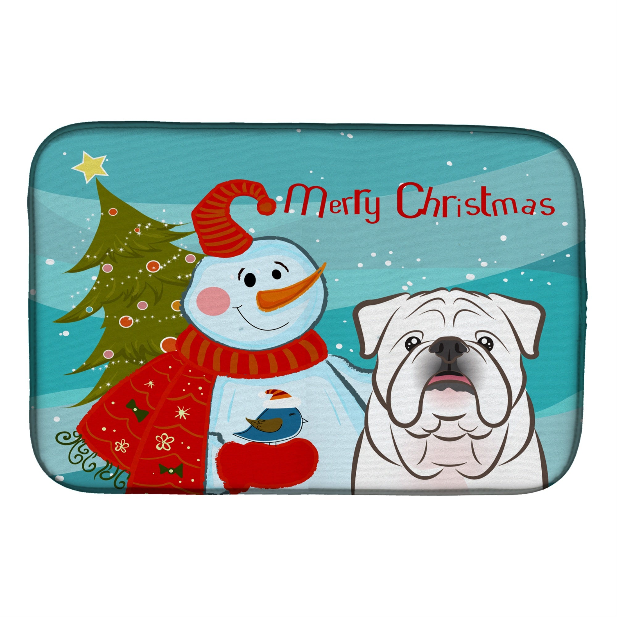 Caroline'S Treasures Snowman With White English Bulldog Dish Drying Mat, 14 X 21