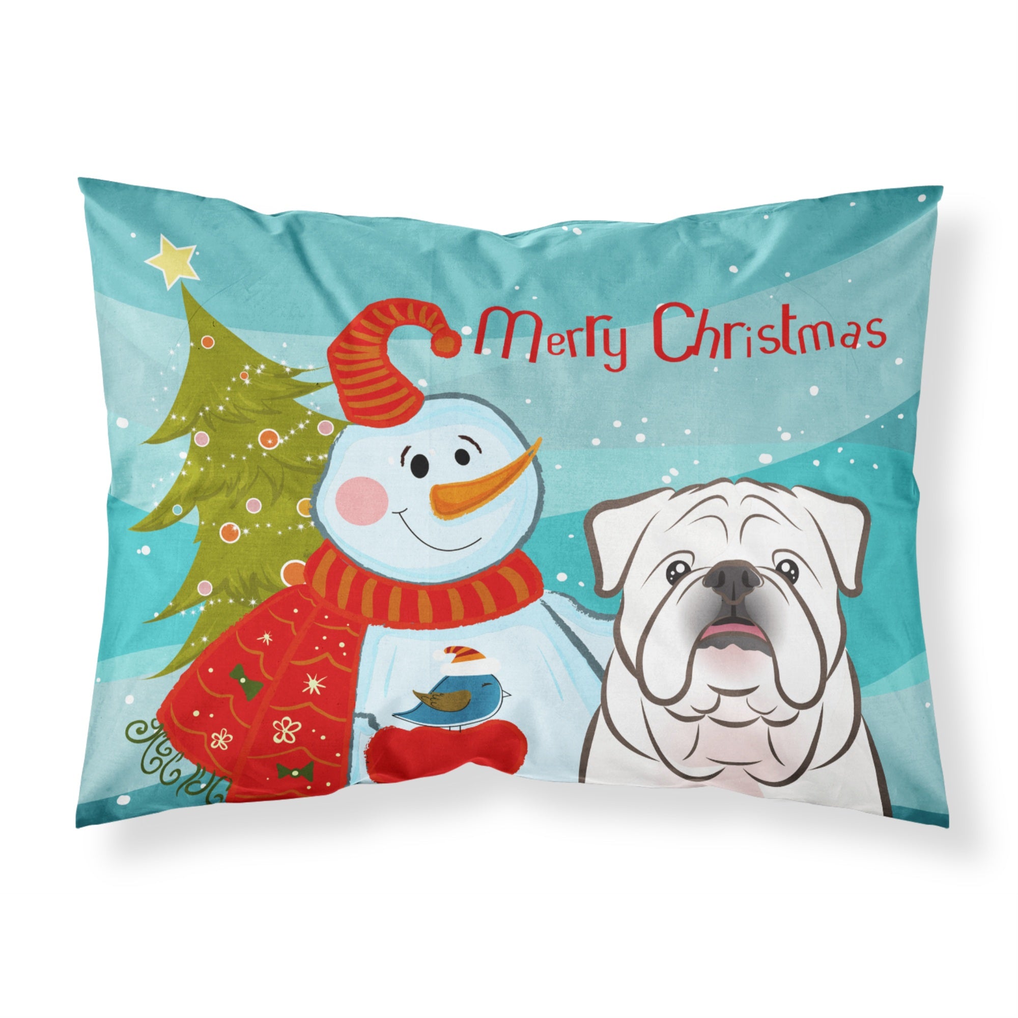 Caroline'S Treasures Bb1840Pillowcase Snowman With White English Bulldog Fabric Standard Pillowcase, Large, Multicolor