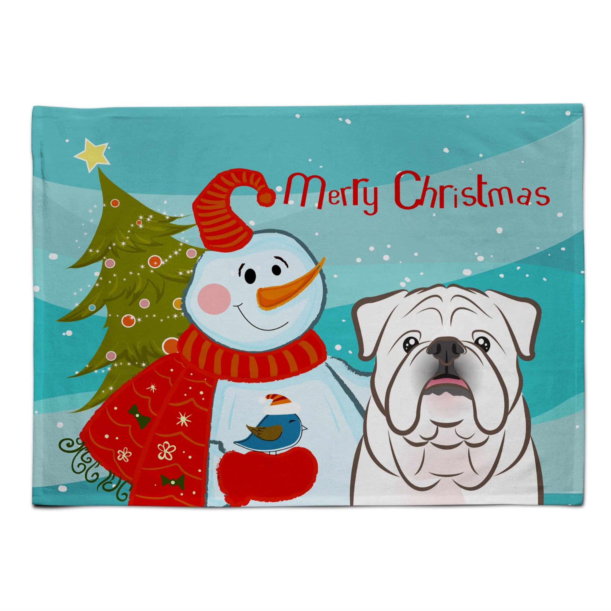 Caroline'S Treasures Bb1840Plmt Snowman With White English Bulldog Fabric Placemat, Multicolor