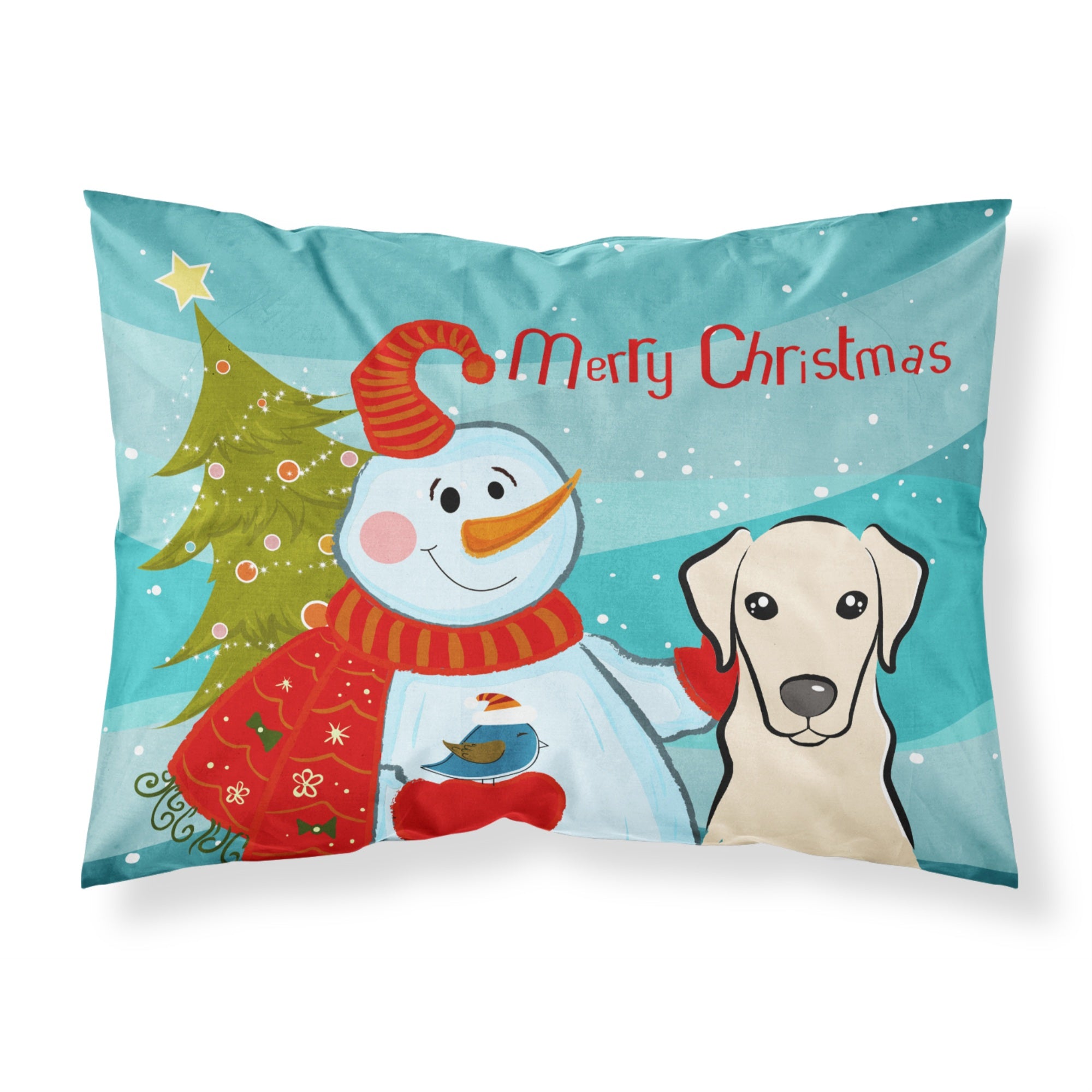Caroline'S Treasures Bb1842Pillowcase Snowman With Yellow Labrador Fabric Standard Pillowcase, Large, Multicolor
