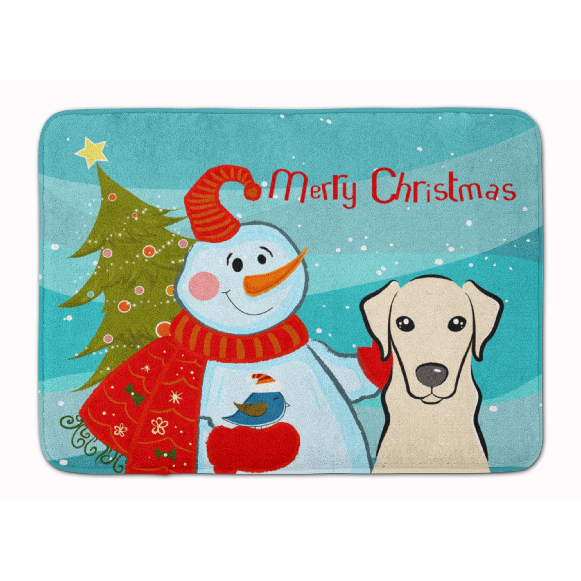 Caroline'S Treasures Snowman With Yellow Labrador Floor Mat, 19 X 27, Multicolor