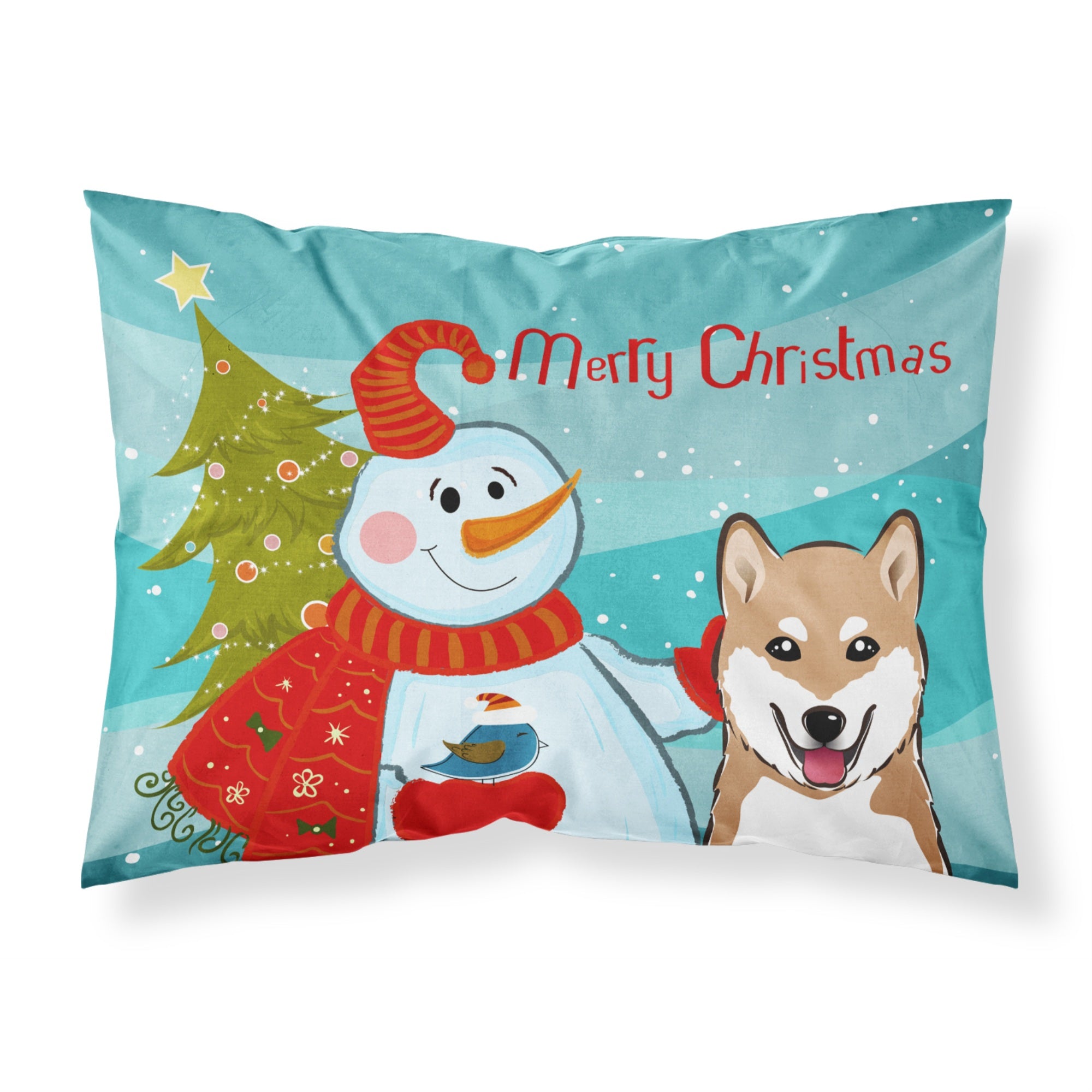 Caroline'S Treasures Bb1845Pillowcase Snowman With Shiba Inu Fabric Standard Pillowcase, Large, Multicolor