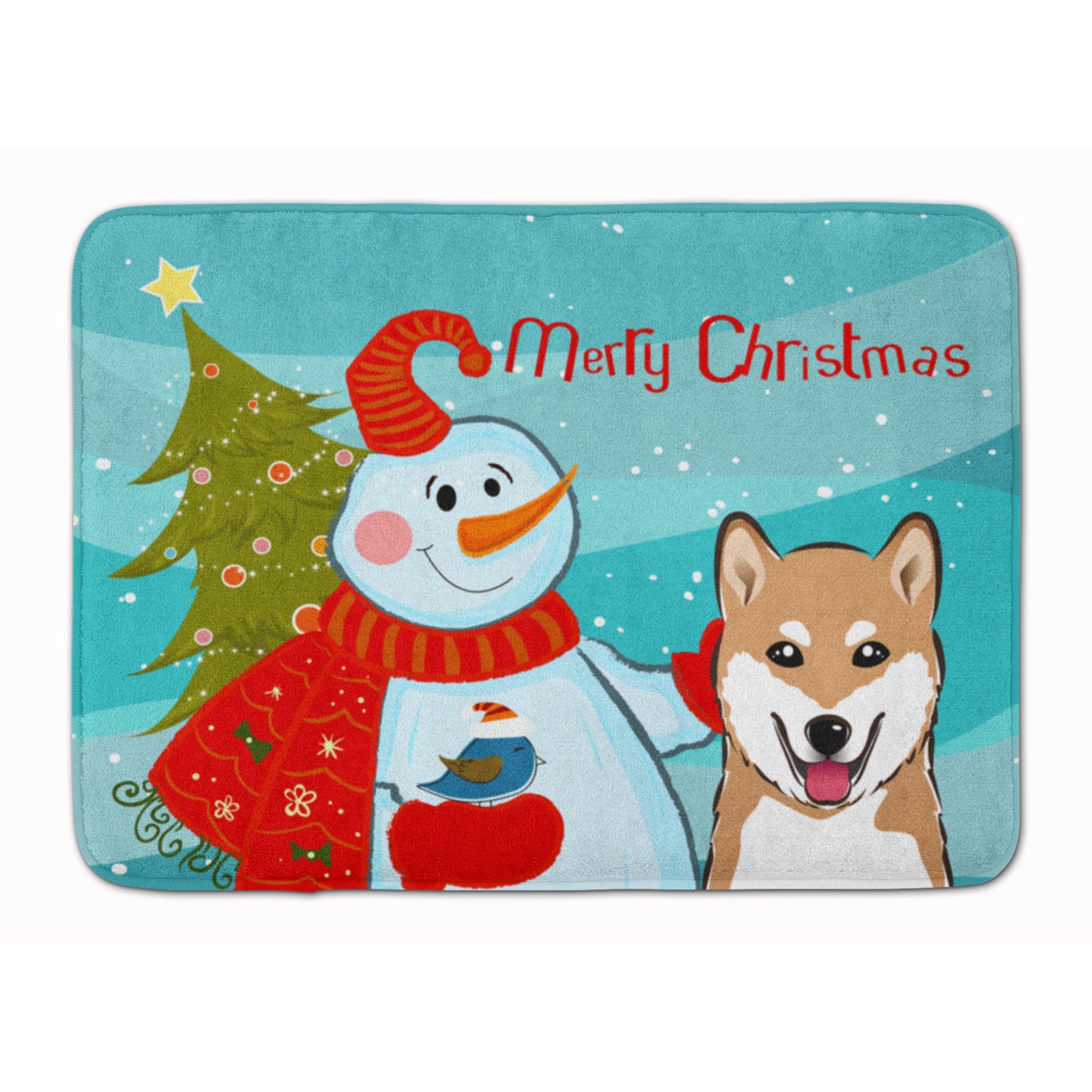 Caroline'S Treasures Snowman With Shiba Inu Floor Mat, 19 X 27, Multicolor