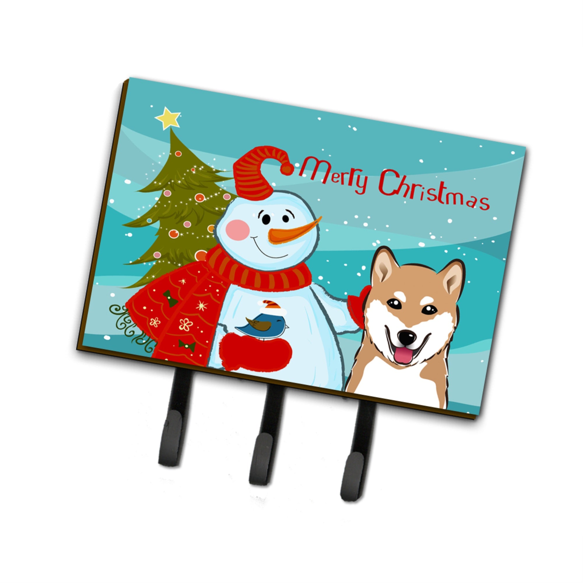 Caroline'S Treasures Bb1845Th68 Snowman With Shiba Inu Leash Or Key Holder, Large, Multicolor
