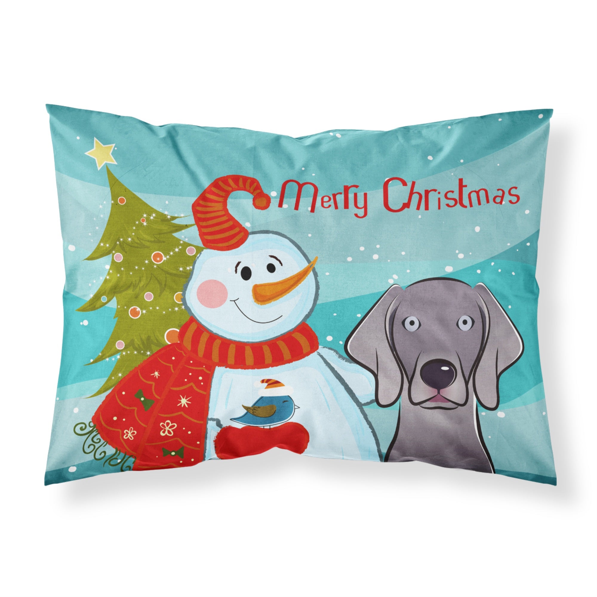 Caroline'S Treasures Bb1851Pillowcase Snowman With Weimaraner Fabric Standard Pillowcase, Large, Multicolor