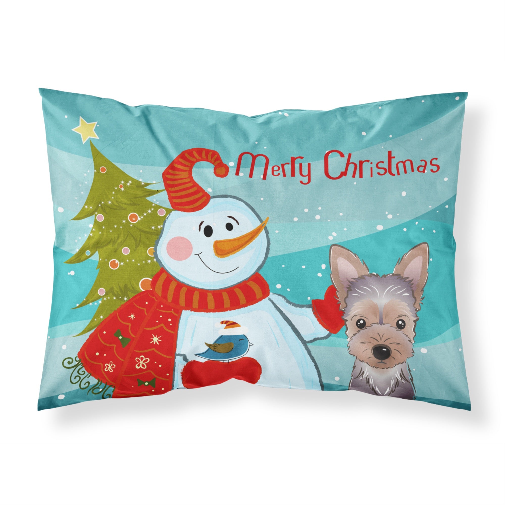 Caroline'S Treasures Bb1852Pillowcase Snowman With Yorkie Puppy Fabric Standard Pillowcase, Large, Multicolor