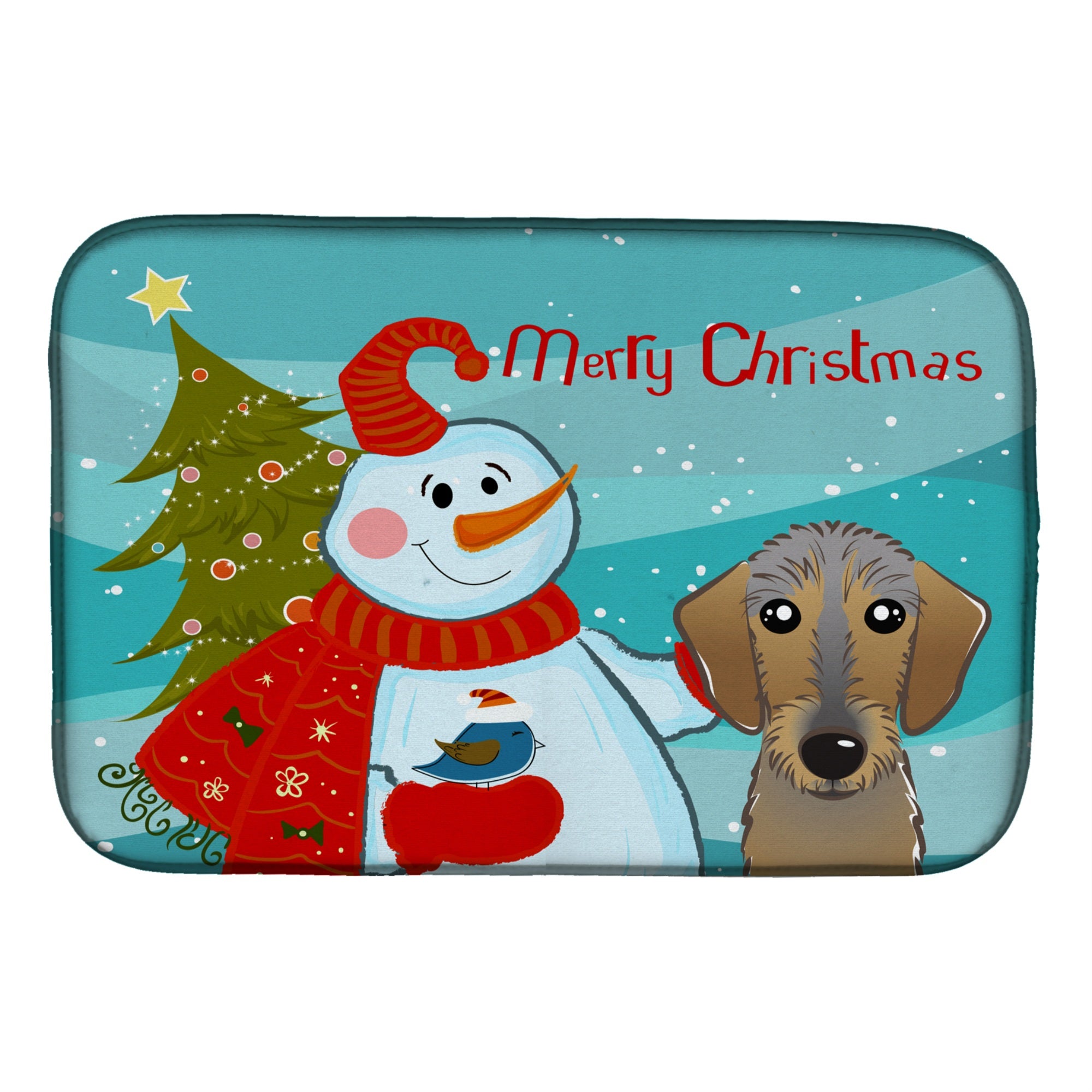 Caroline'S Treasures Snowman With Wirehaired Dachshund Dish Drying Mat, 14 X 21