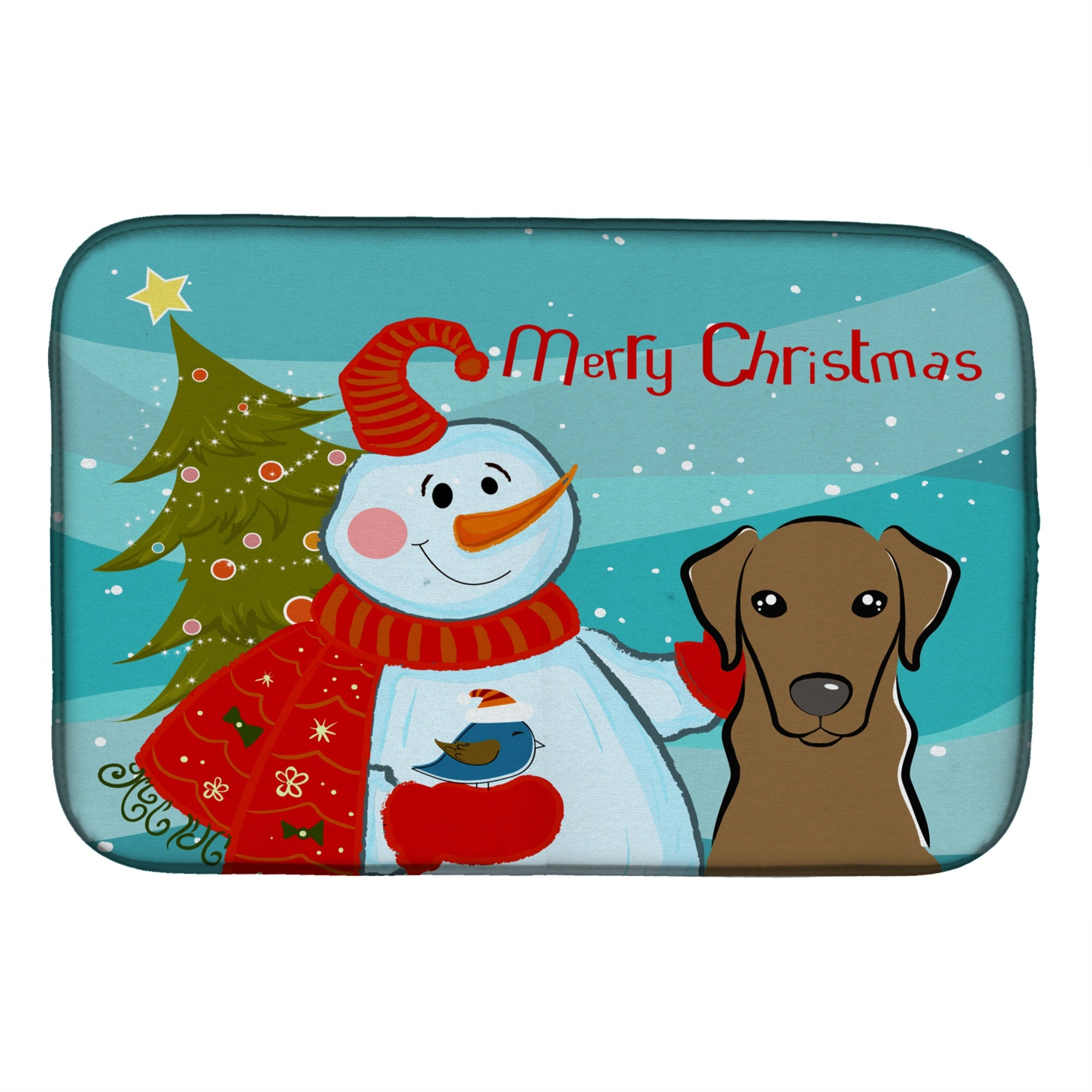 Caroline'S Treasures Snowman With Chocolate Labrador Dish Drying Mat, 14 X 21