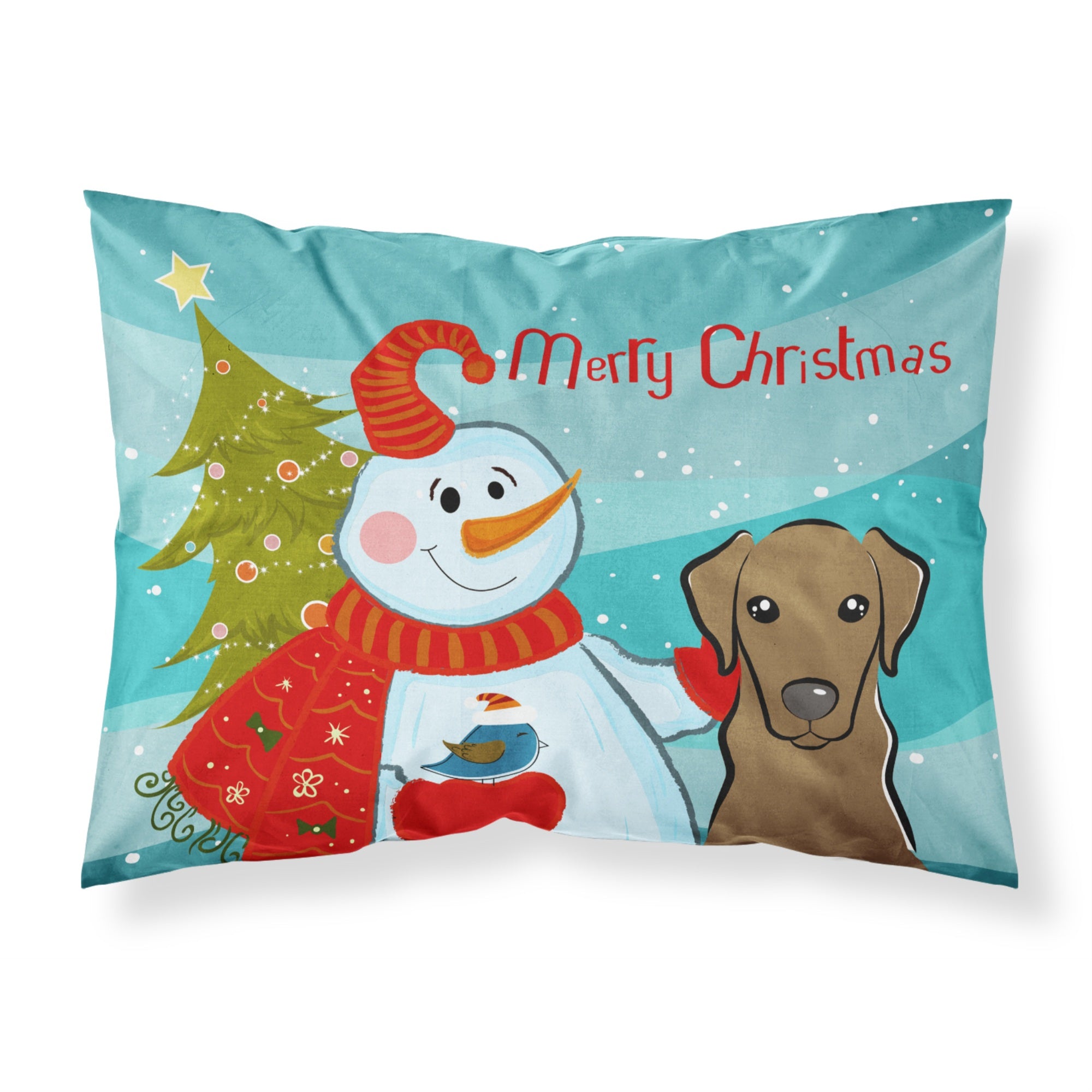 Caroline'S Treasures Bb1854Pillowcase Snowman With Chocolate Labrador Fabric Standard Pillowcase, Large, Multicolor