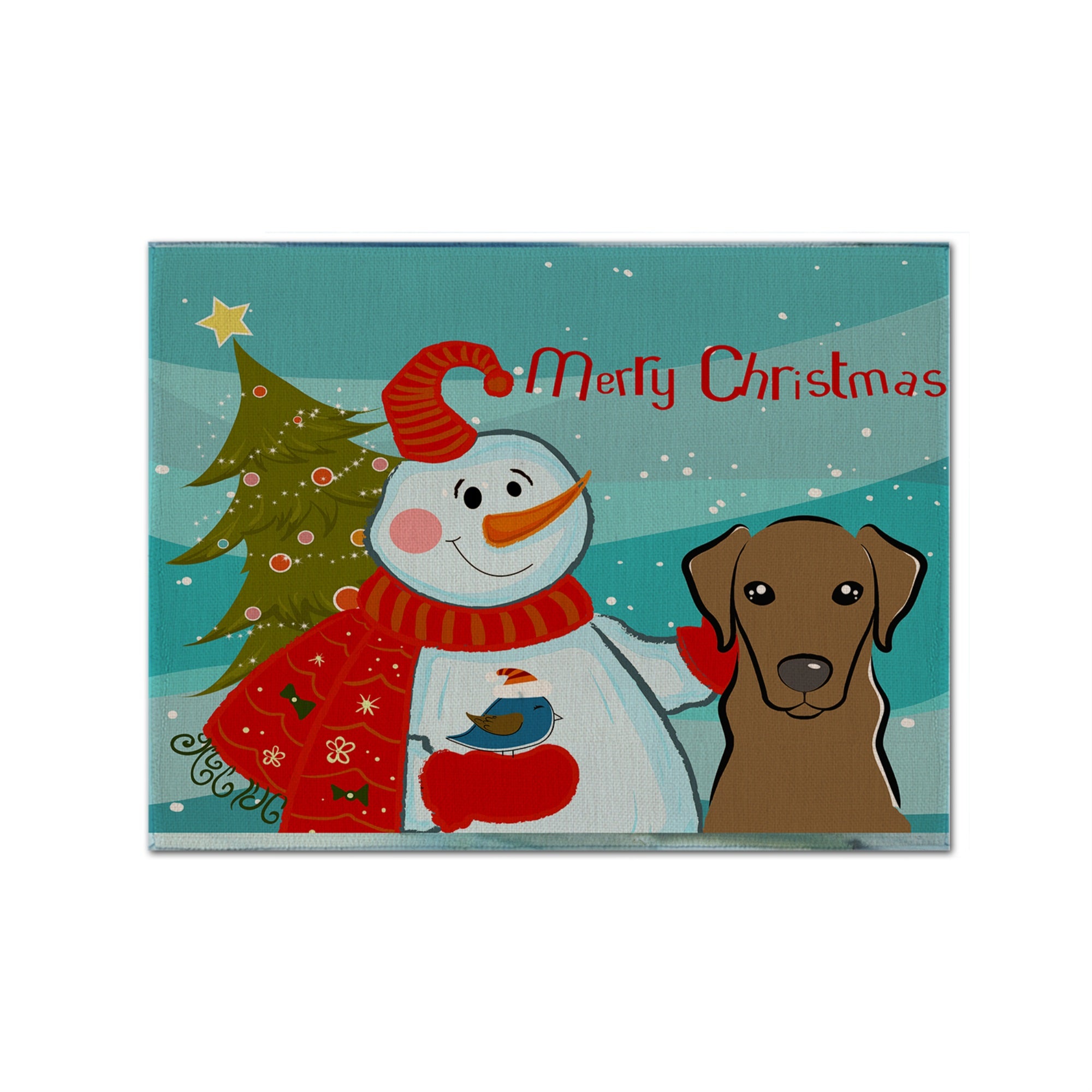 Caroline'S Treasures Bb1854Plmt Snowman With Chocolate Labrador Fabric Placemat, Multicolor