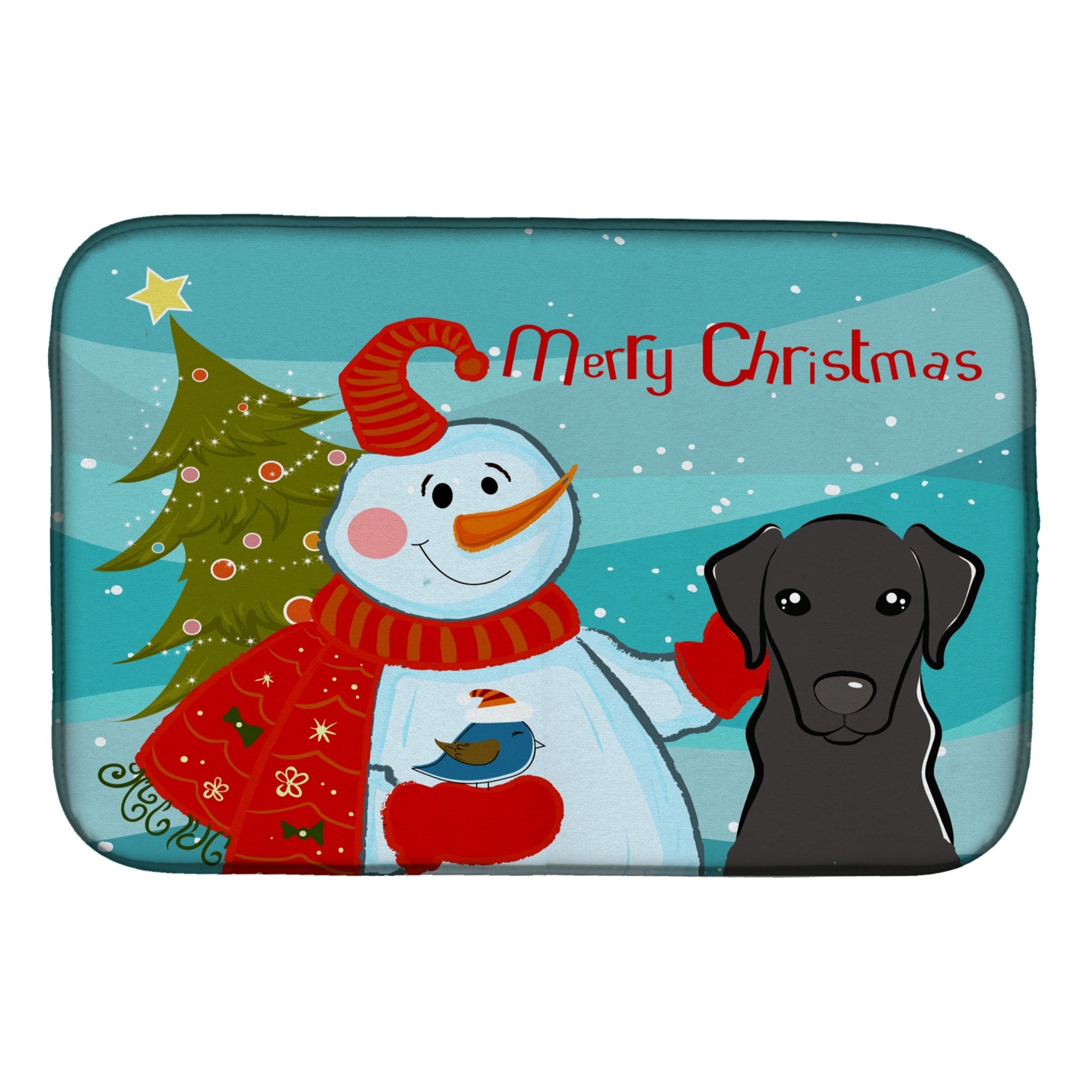 Caroline'S Treasures Snowman With Black Labrador Dish Drying Mat, 14 X 21