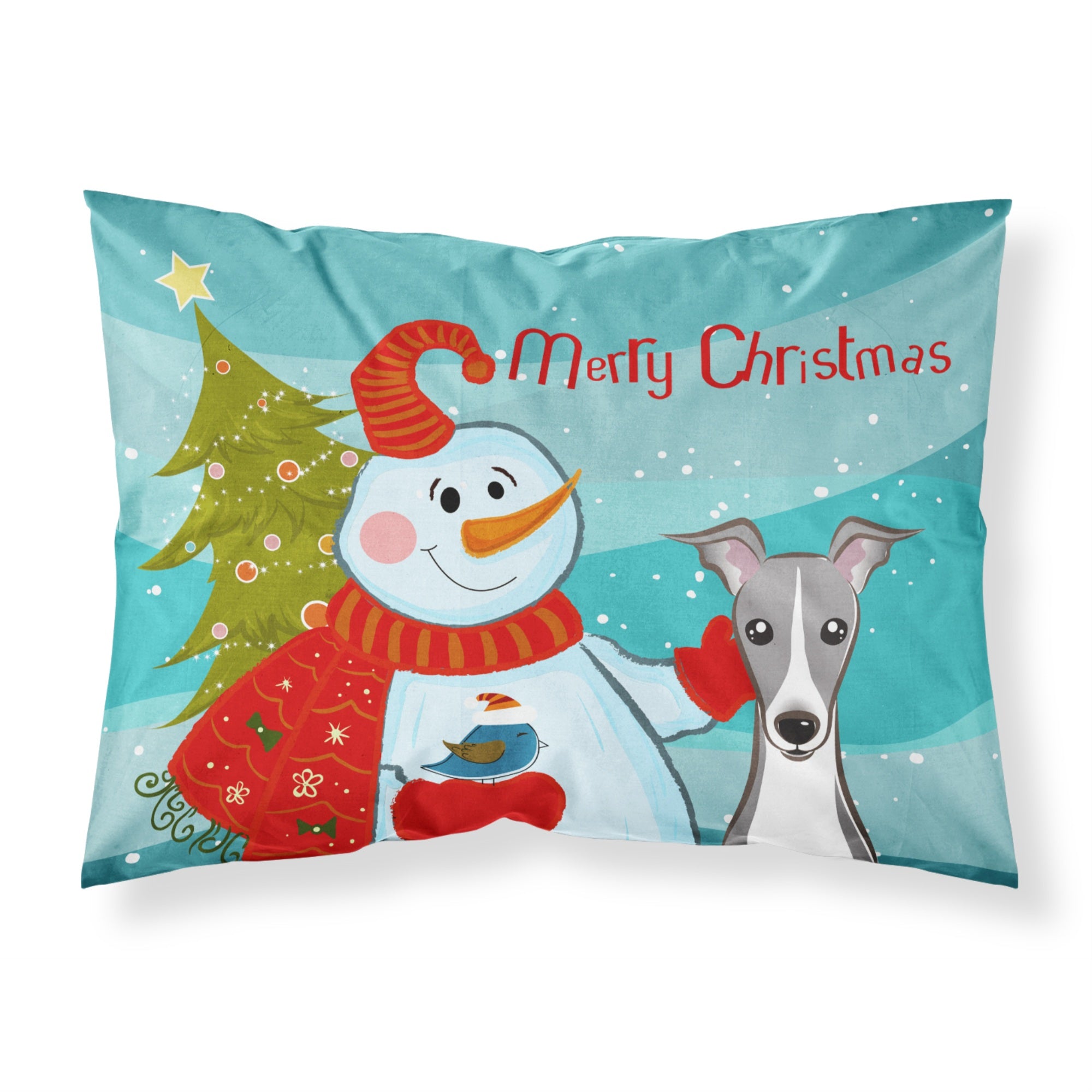 Caroline'S Treasures Bb1856Pillowcase Snowman With Italian Greyhound Fabric Standard Pillowcase, Large, Multicolor