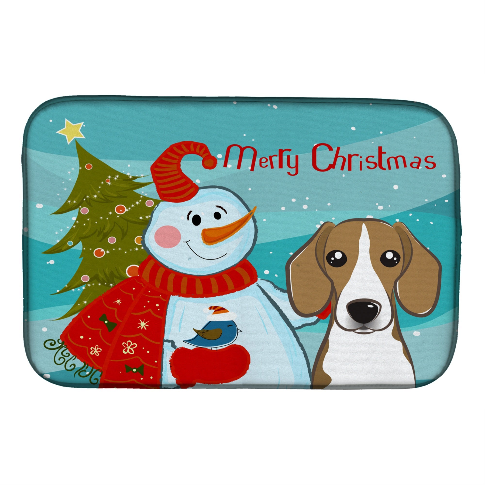 Caroline'S Treasures Snowman With Beagle Dish Drying Mat, 14 X 21