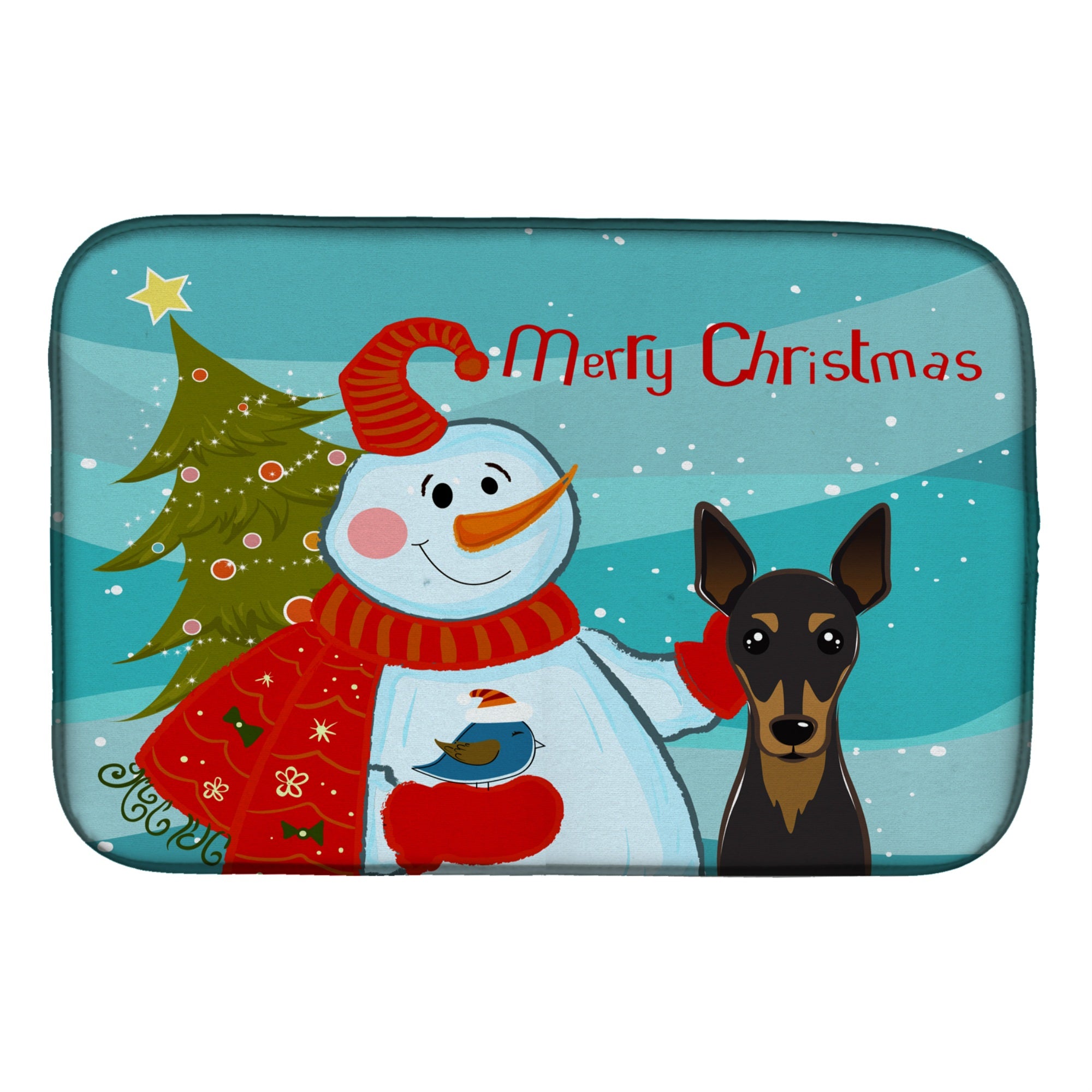 Caroline'S Treasures Snowman With Min Pin Dish Drying Mat, 14 X 21