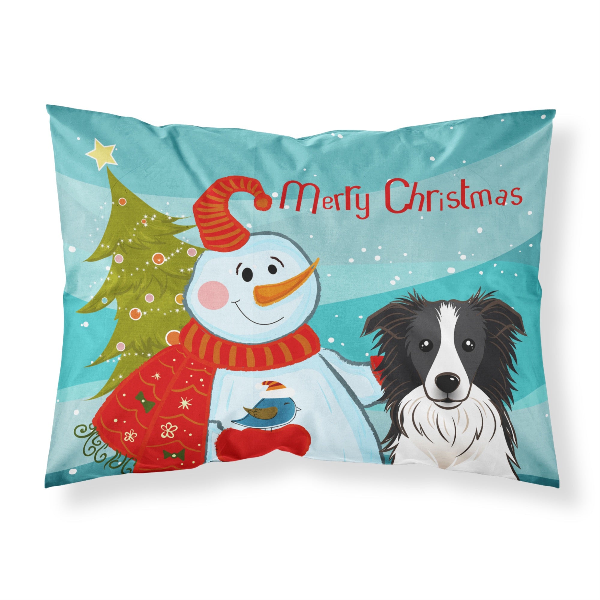 Caroline'S Treasures Bb1861Pillowcase Snowman With Border Collie Fabric Standard Pillowcase, Large, Multicolor