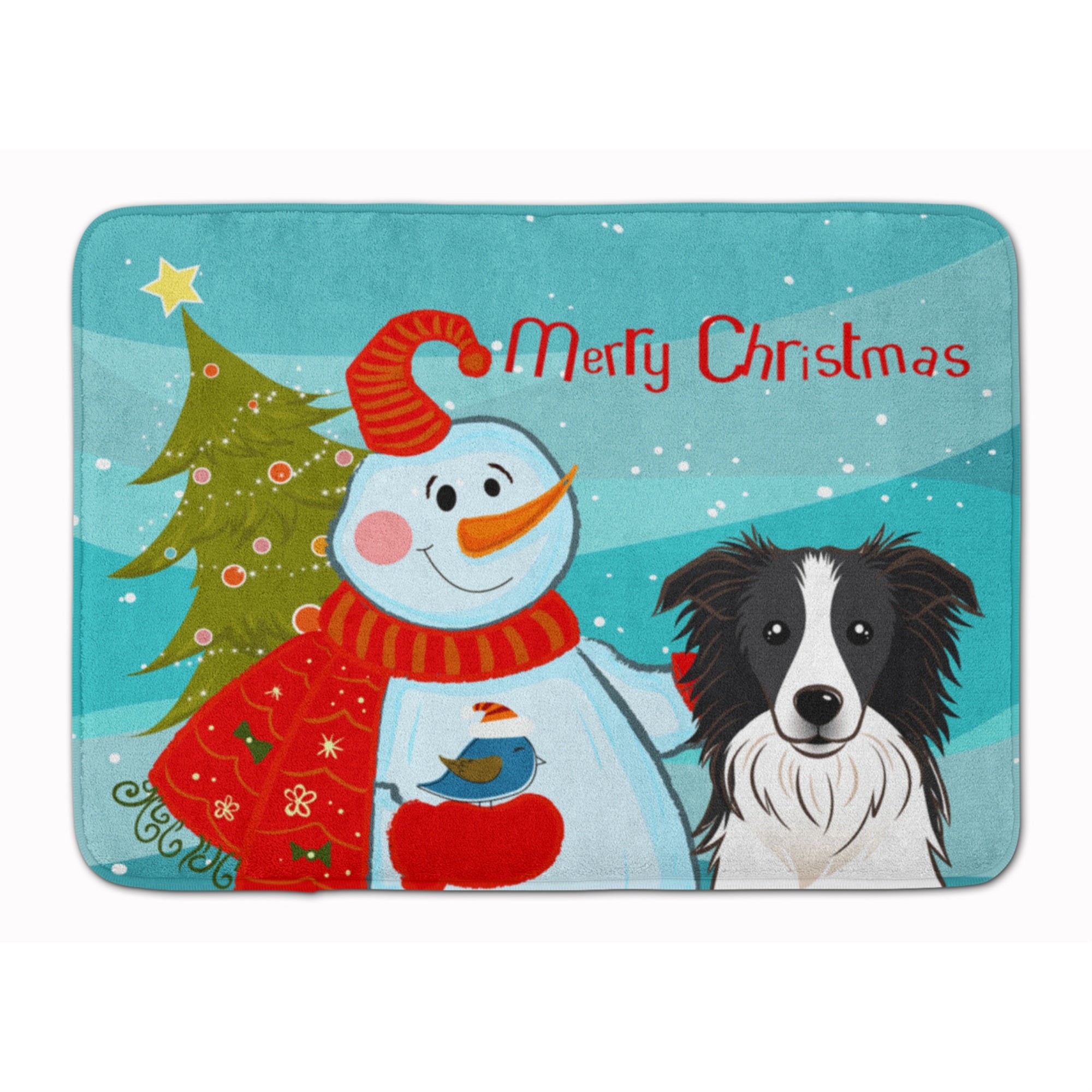 Caroline'S Treasures Snowman With Border Collie Floor Mat, 19 X 27, Multicolor
