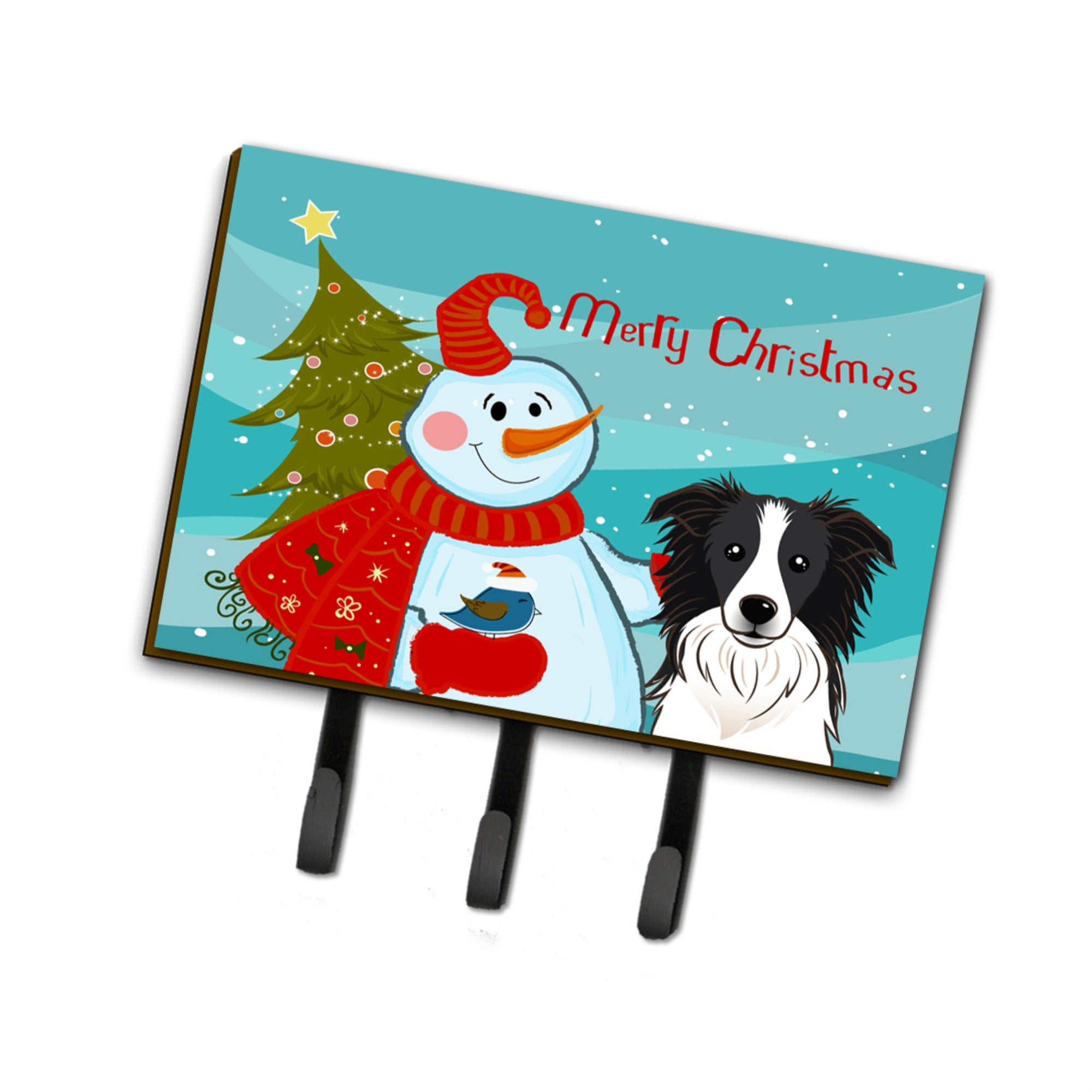 Caroline'S Treasures Bb1861Th68 Snowman With Border Collie Leash Or Key Holder, Large, Multicolor