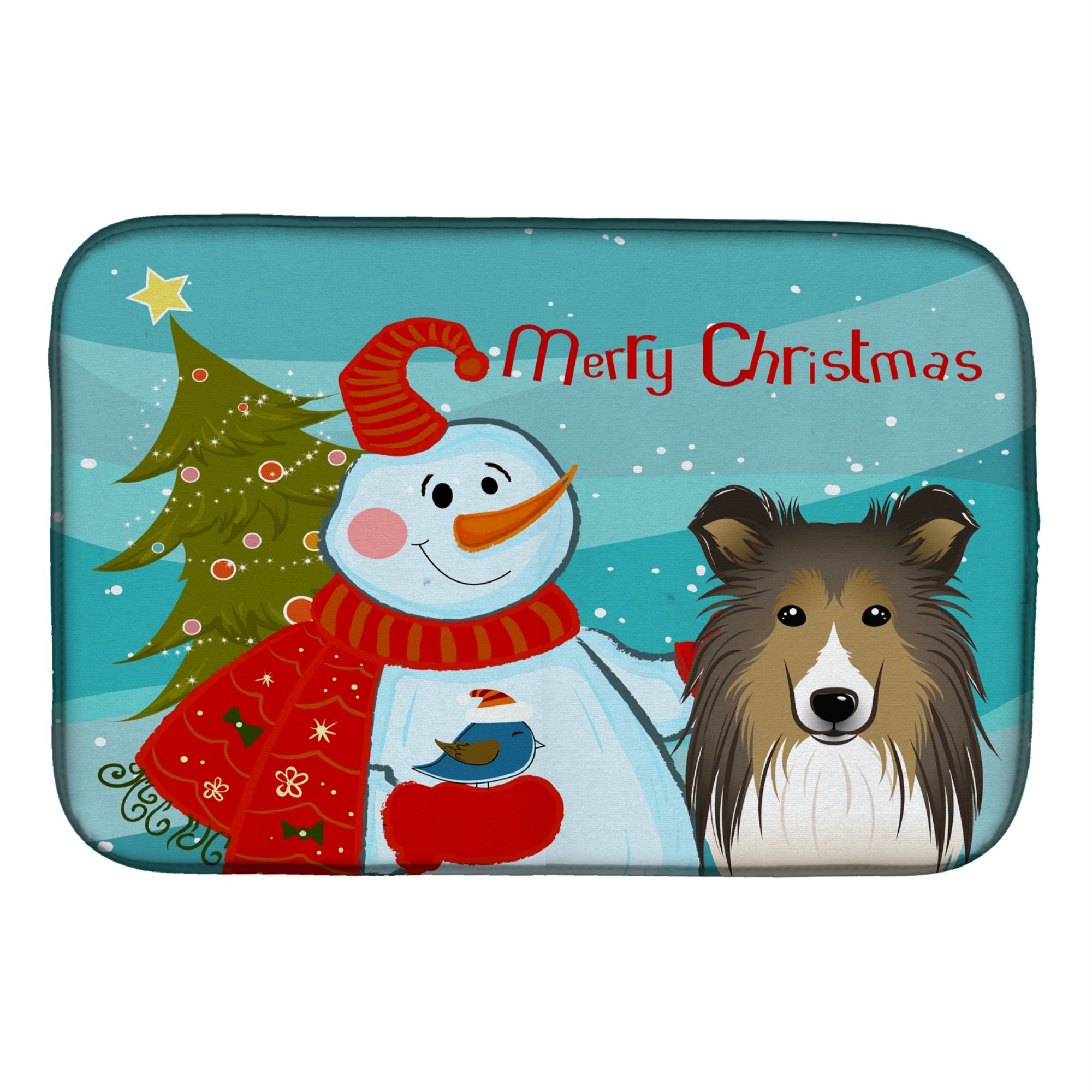Caroline'S Treasures Snowman With Sheltie Dish Drying Mat, 14 X 21