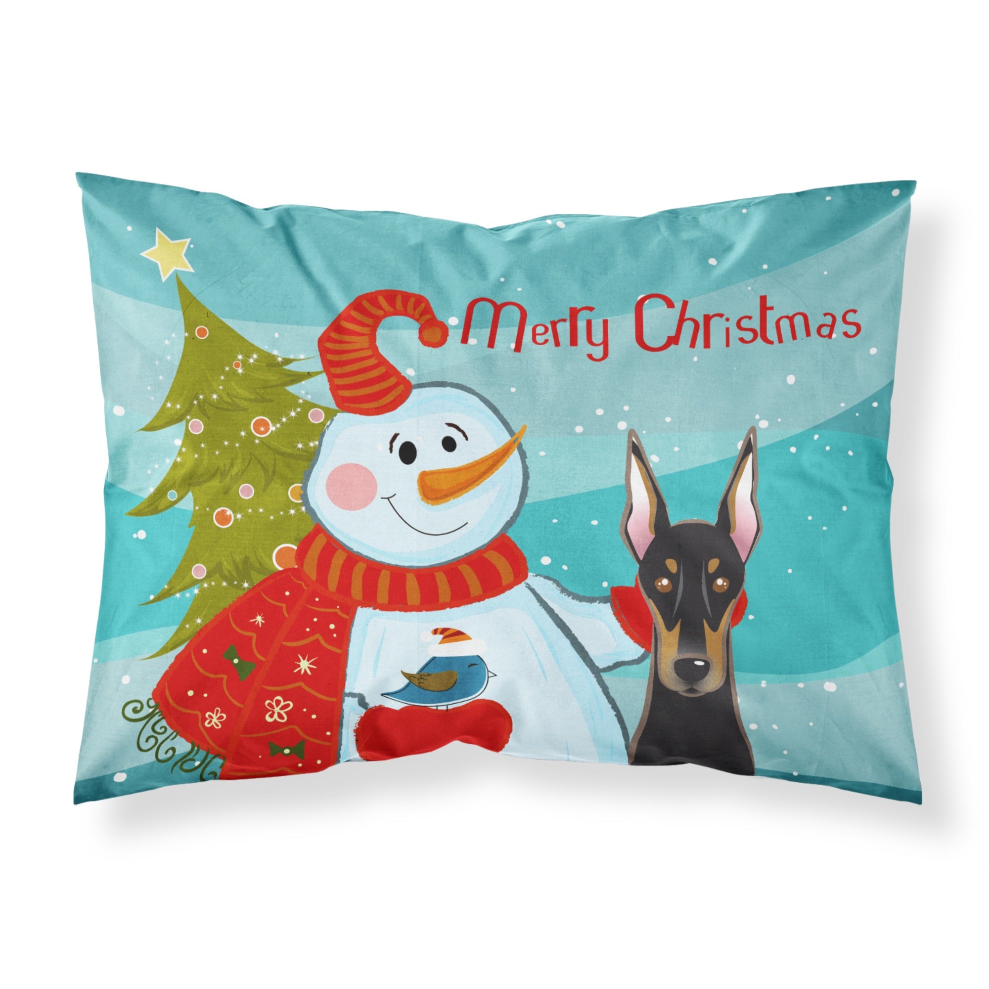 Caroline'S Treasures Bb1865Pillowcase Snowman With Doberman Fabric Standard Pillowcase, Large, Multicolor