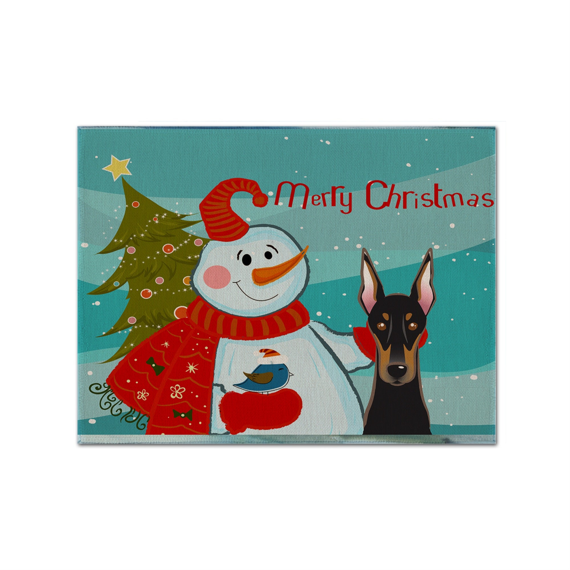 Caroline'S Treasures Bb1865Plmt Snowman With Doberman Fabric Placemat, Multicolor