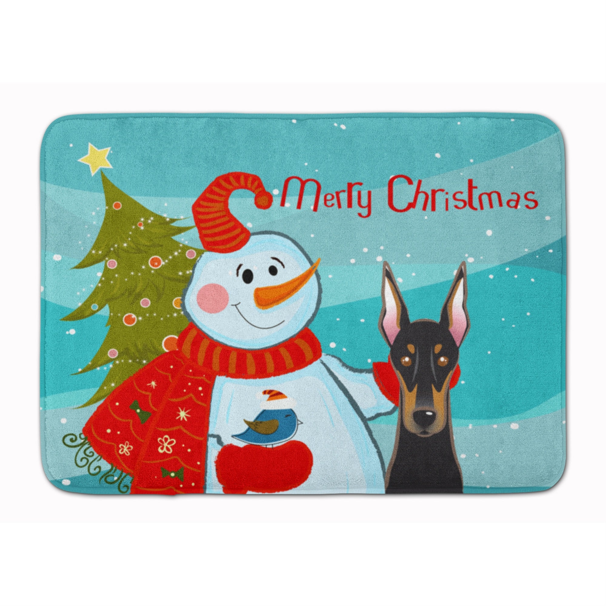 Caroline'S Treasures Snowman With Doberman Floor Mat, 19 X 27, Multicolor