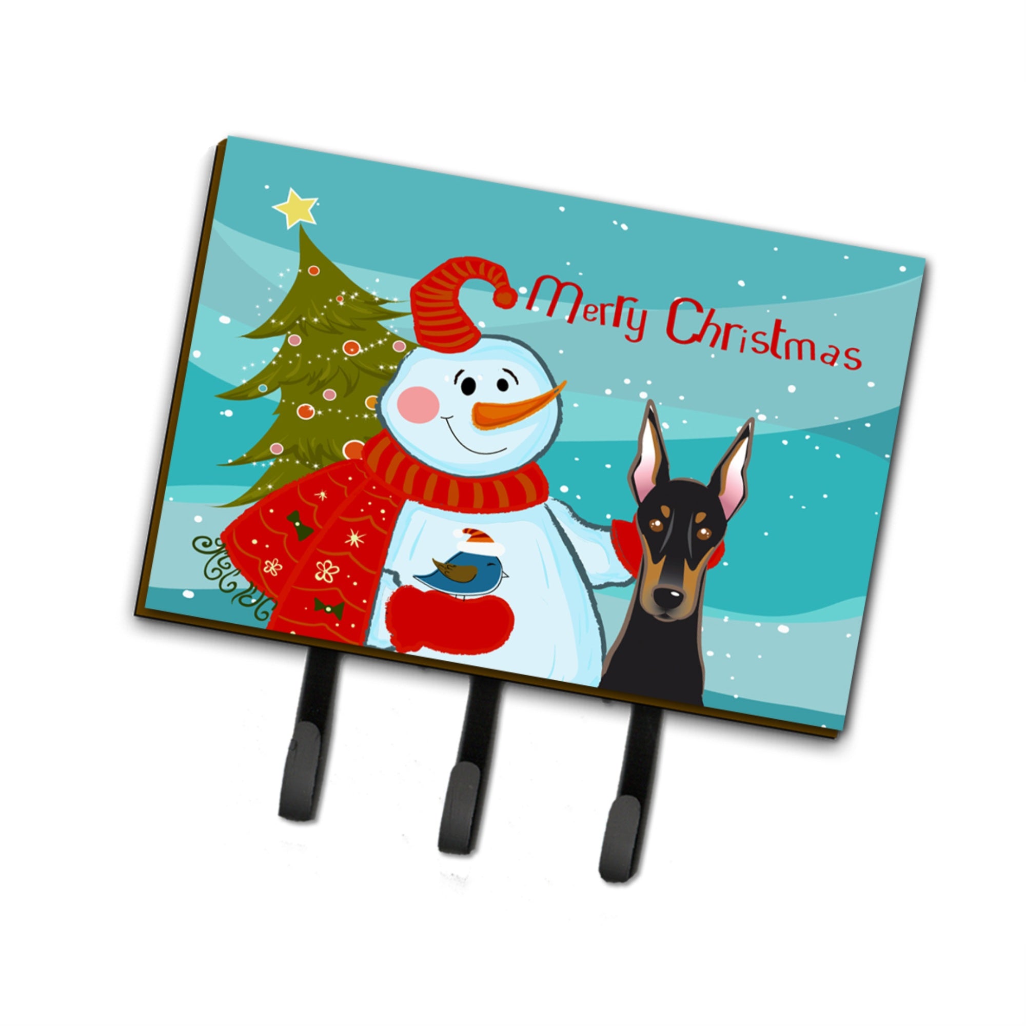 Caroline'S Treasures Bb1865Th68 Snowman With Doberman Leash Or Key Holder, Large, Multicolor