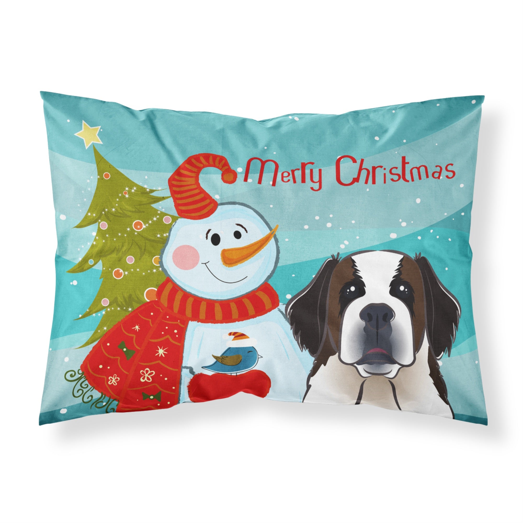 Caroline'S Treasures Bb1866Pillowcase Snowman With Saint Bernard Fabric Standard Pillowcase, Large, Multicolor