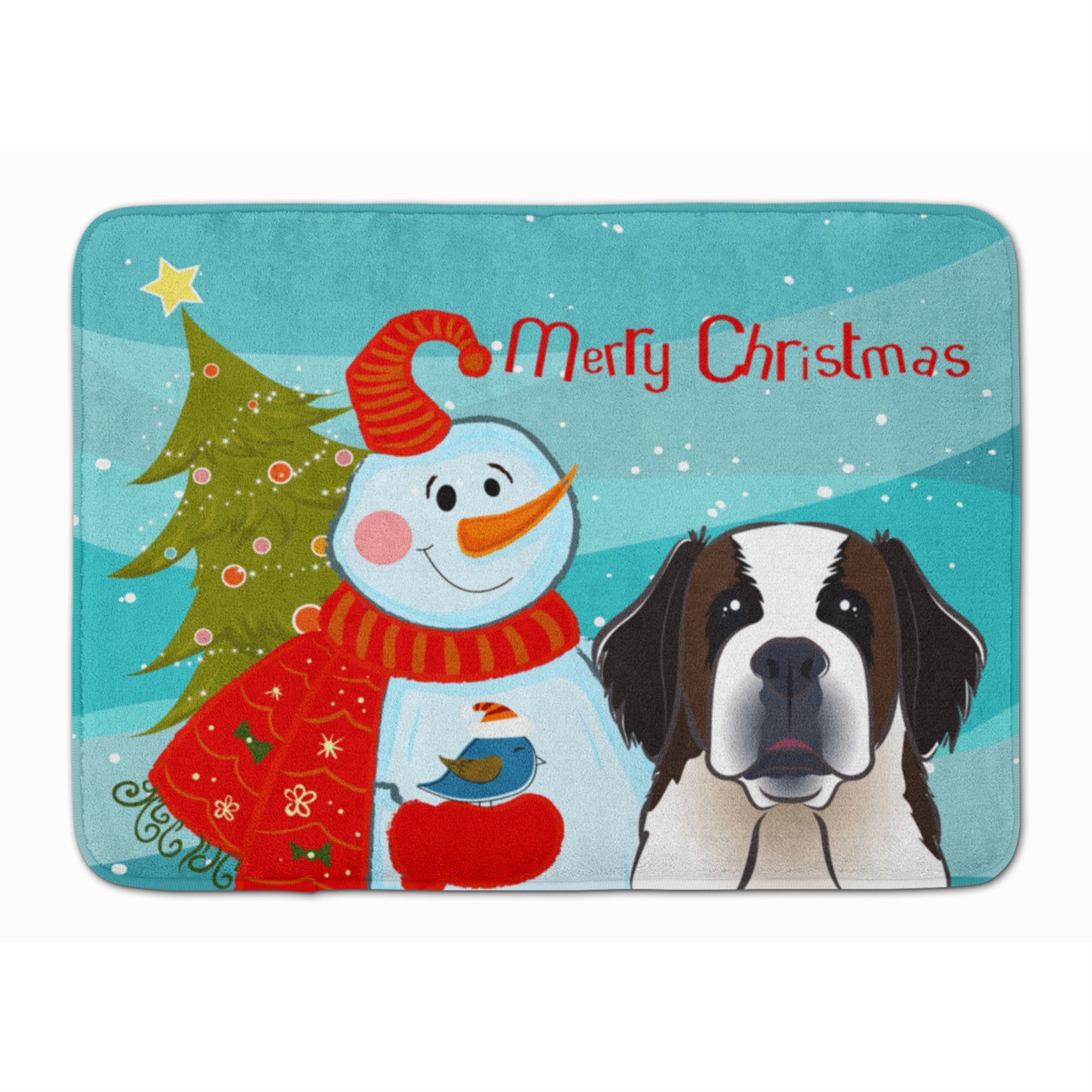 Caroline'S Treasures Snowman With Saint Bernard Floor Mat, 19 X 27, Multicolor