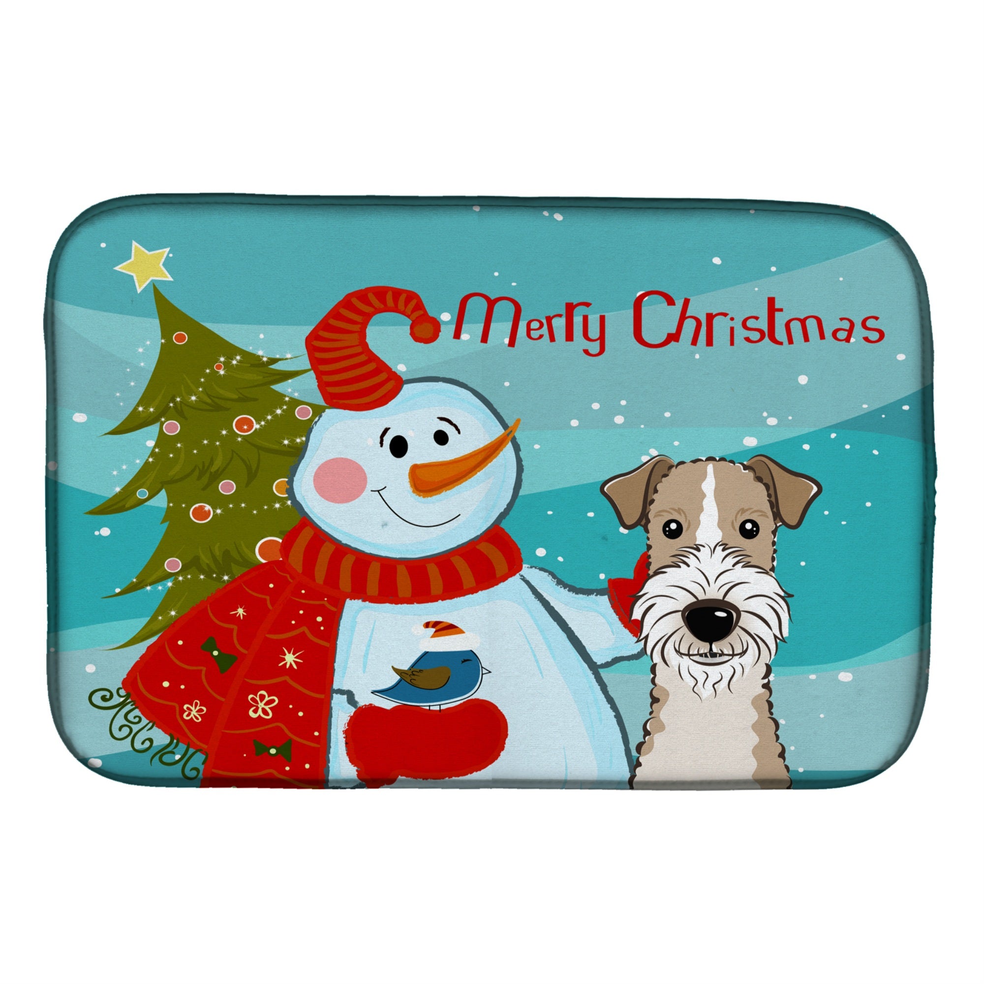 Caroline'S Treasures Snowman With Wire Haired Fox Terrier Dish Drying Mat, 14 X 21