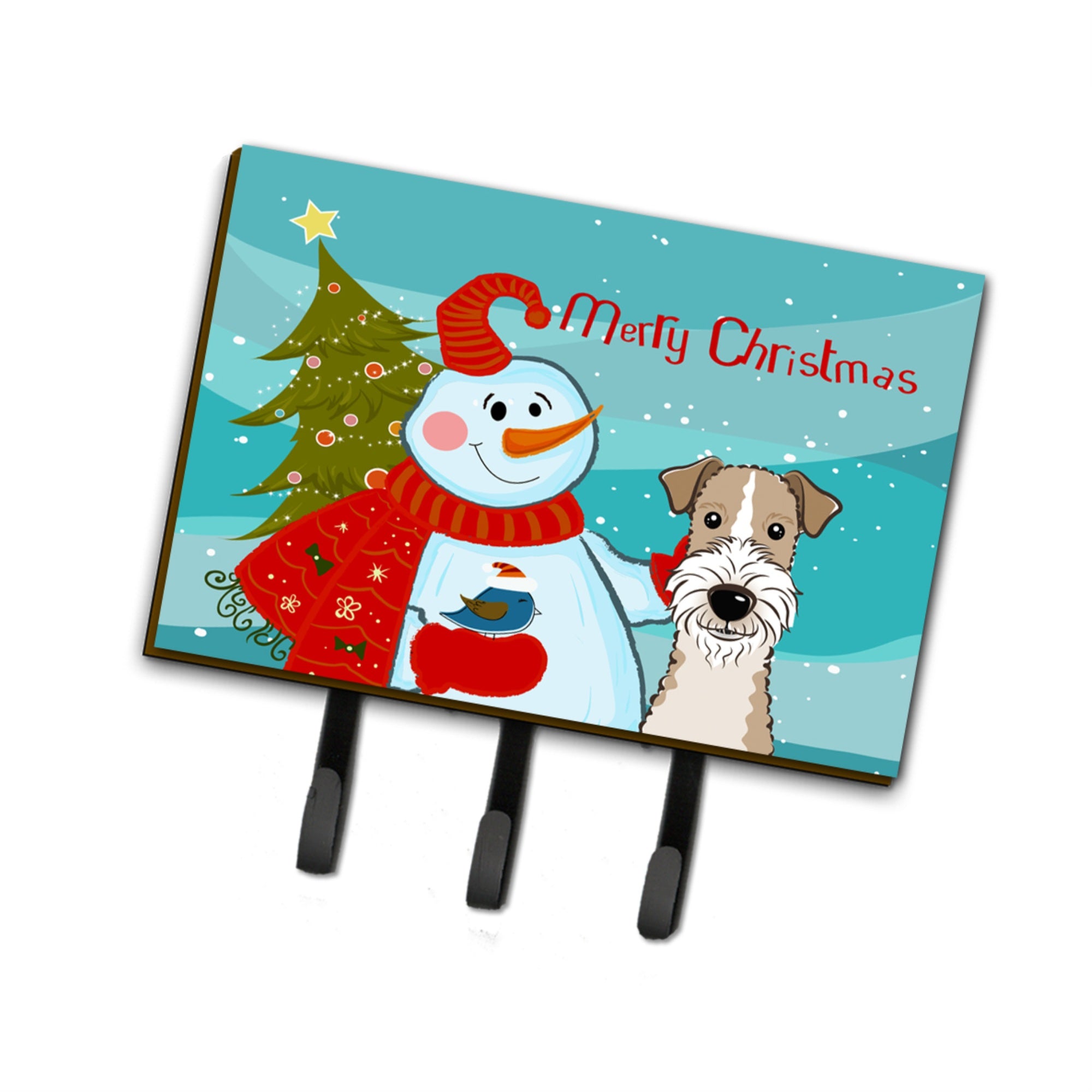 Caroline'S Treasures Bb1867Th68 Snowman With Wire Haired Fox Terrier Leash Or Key Holder, Large, Multicolor