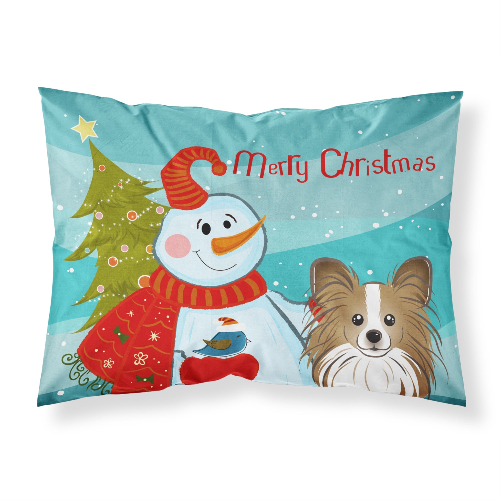 Caroline'S Treasures Bb1868Pillowcase Snowman With Papillion Fabric Standard Pillowcase, Large, Multicolor