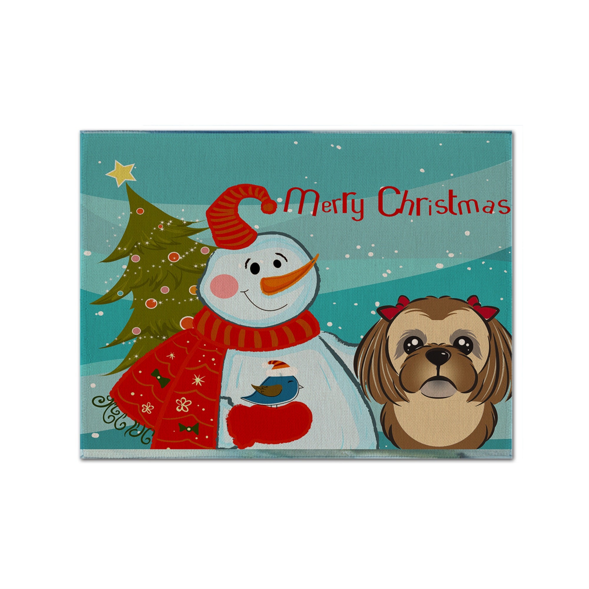 Caroline'S Treasures Bb1869Plmt Snowman With Chocolate Brown Shih Tzu Fabric Placemat, Multicolor