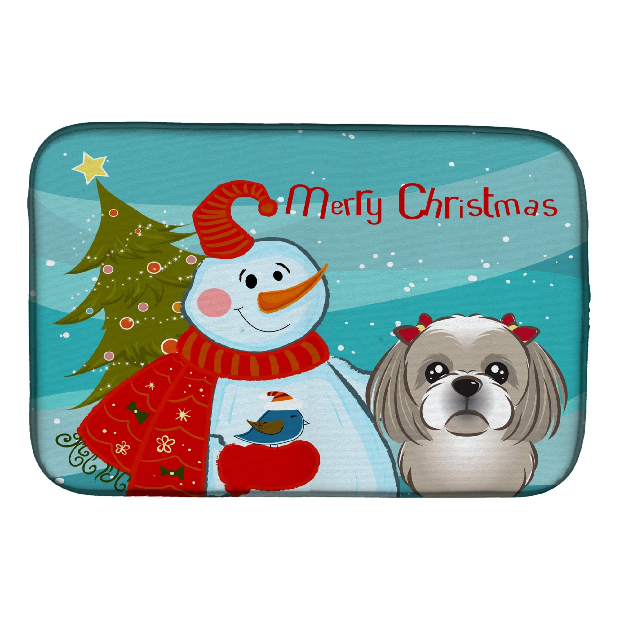 Caroline'S Treasures Snowman With Gray Silver Shih Tzu Dish Drying Mat, 14 X 21