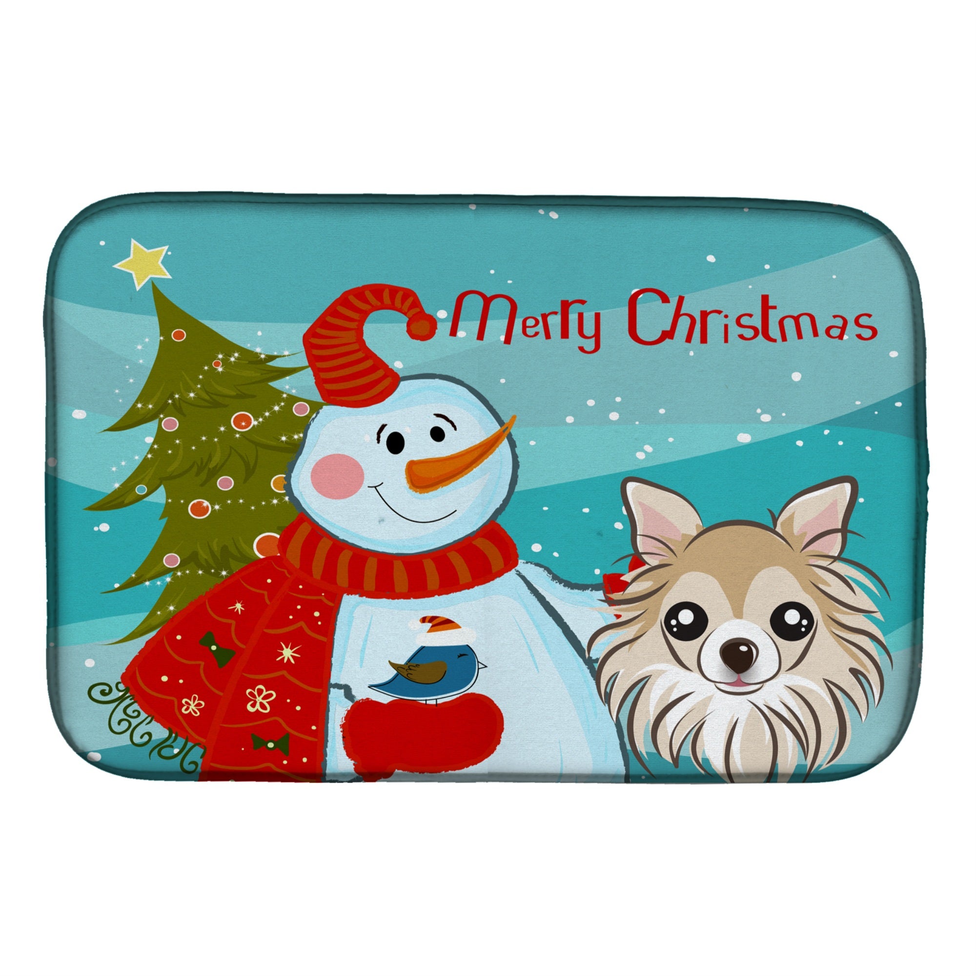 Caroline'S Treasures Snowman With Chihuahua Dish Drying Mat, 14 X 21
