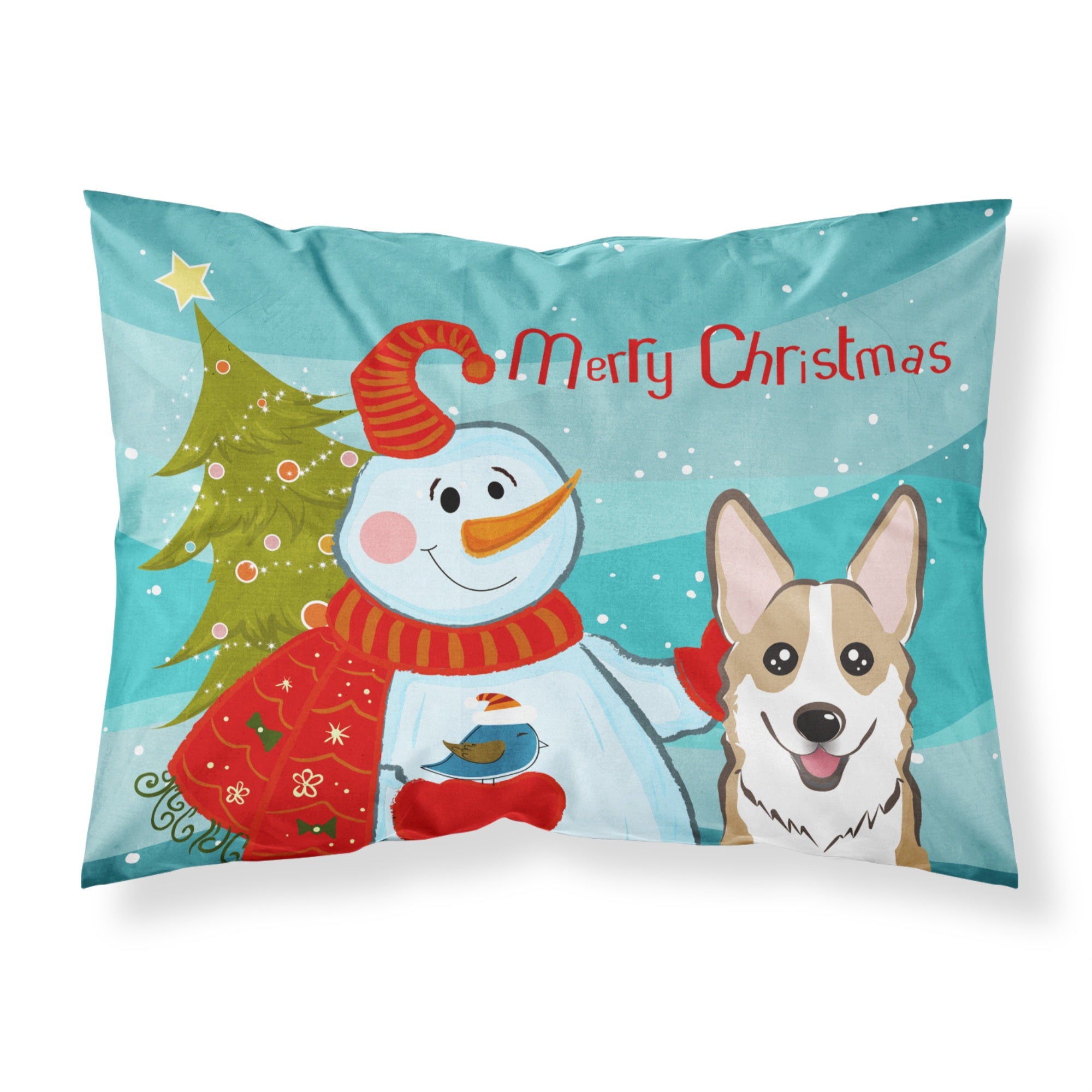 Caroline'S Treasures Bb1873Pillowcase Snowman With Sable Corgi Fabric Standard Pillowcase, Large, Multicolor