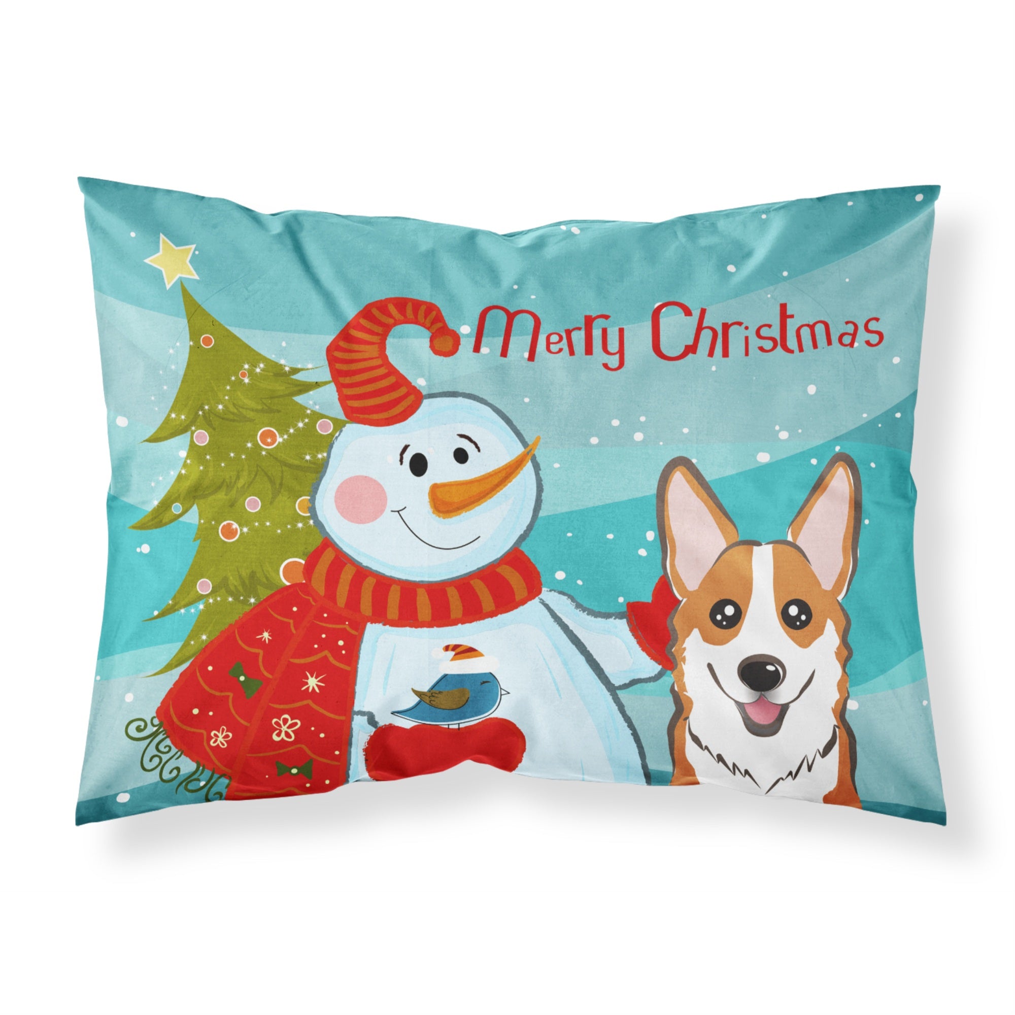 Caroline'S Treasures Bb1874Pillowcase Snowman With Red Corgi Fabric Standard Pillowcase, Large, Multicolor